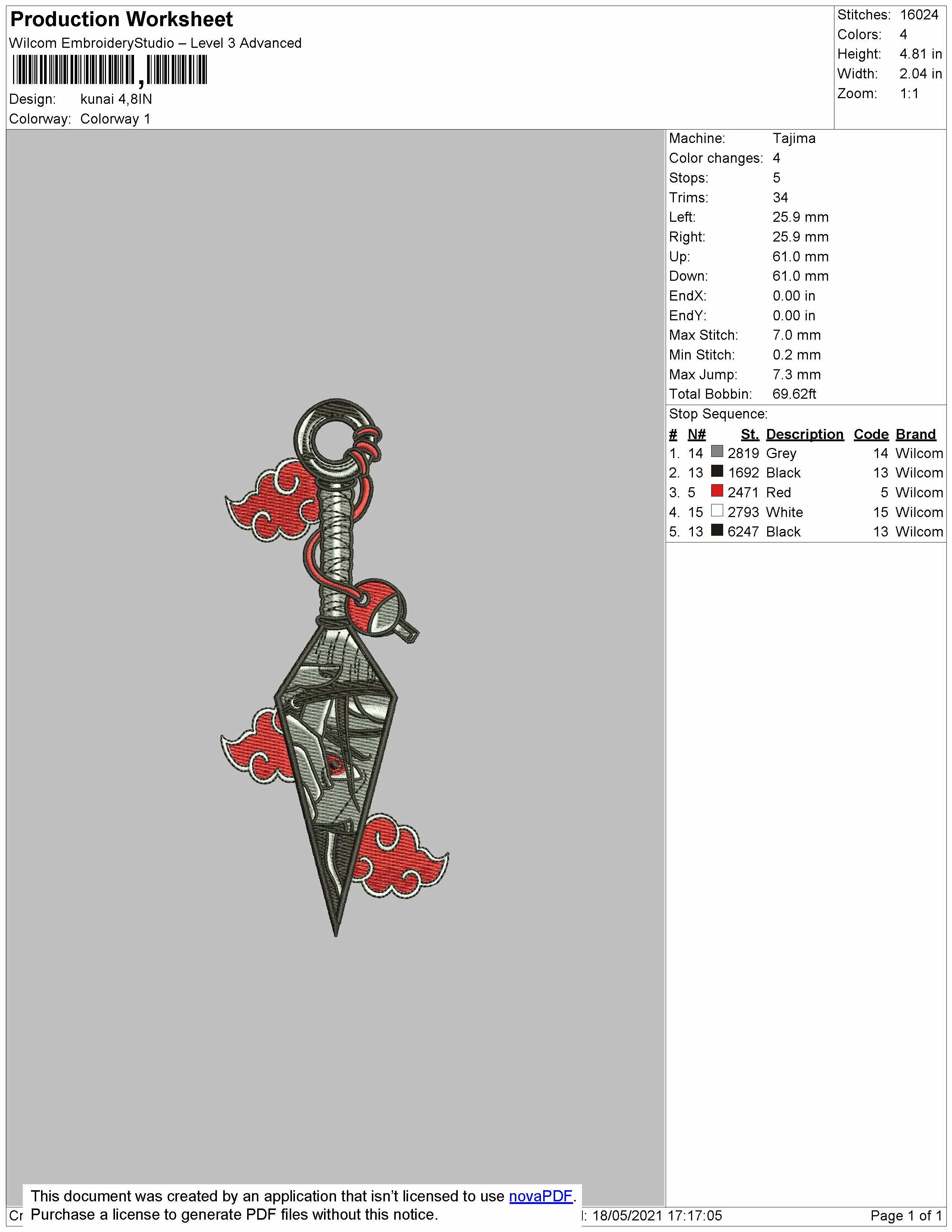 Alternative view of  Kunai Embroidery Design 