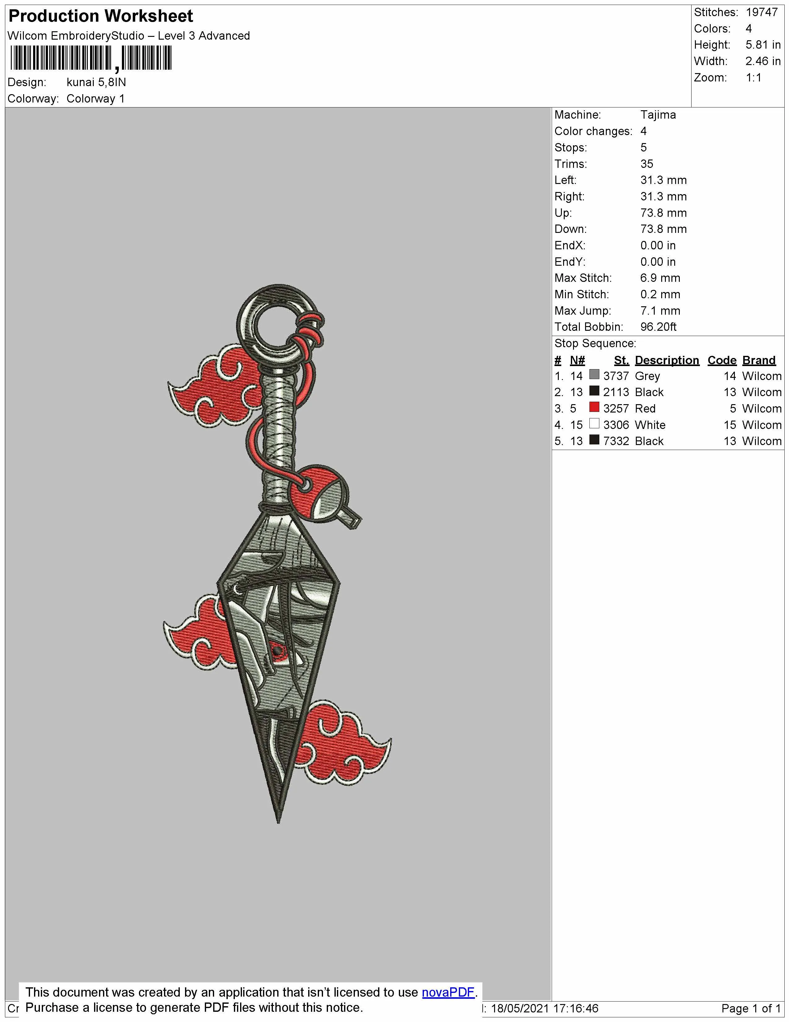 Alternative view of  Kunai Embroidery Design 