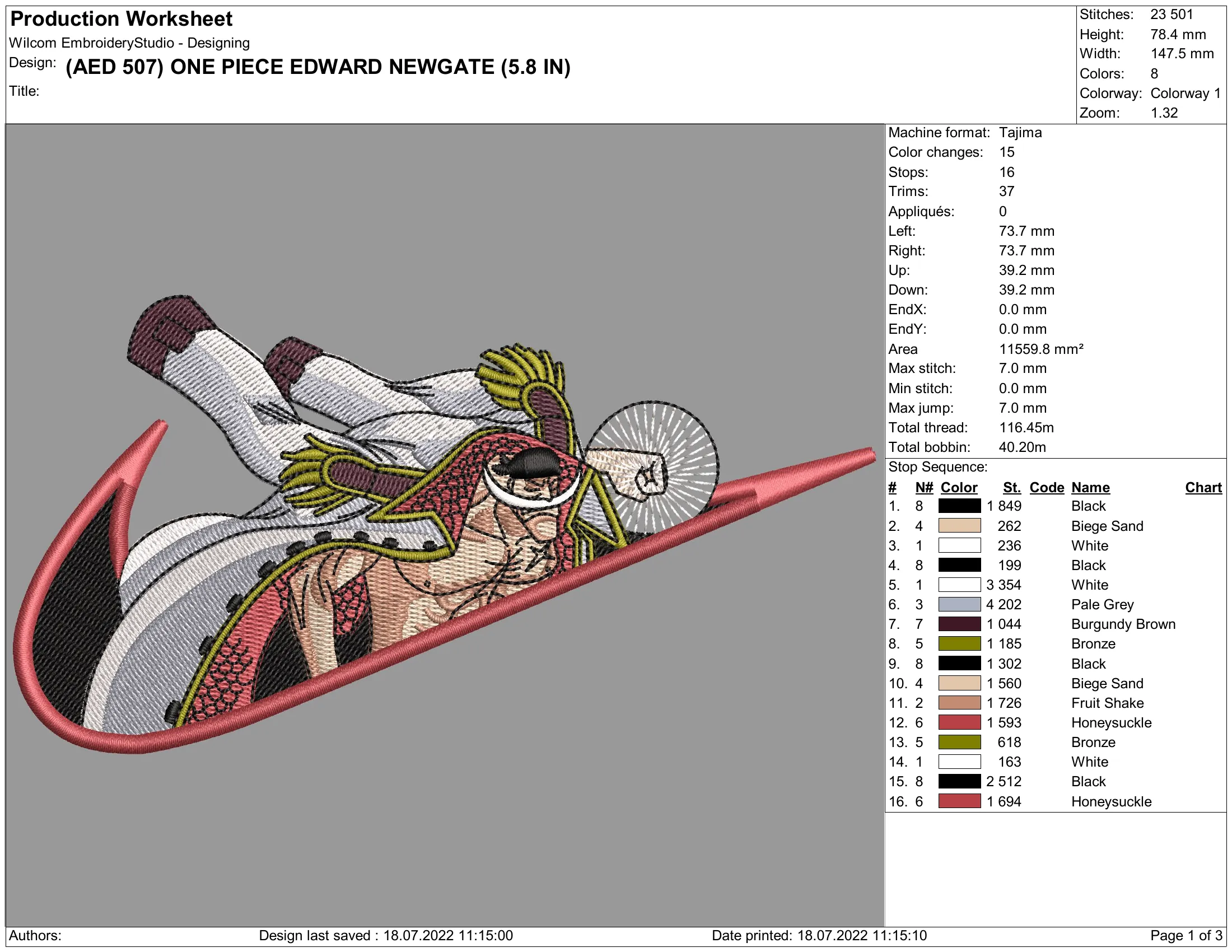 Alternative view of  One Piece Edward Newgate Embroidery 