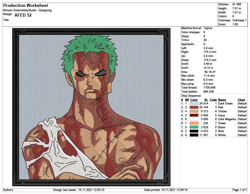 Alternative view of  Embroidered Anime Character Portrait 