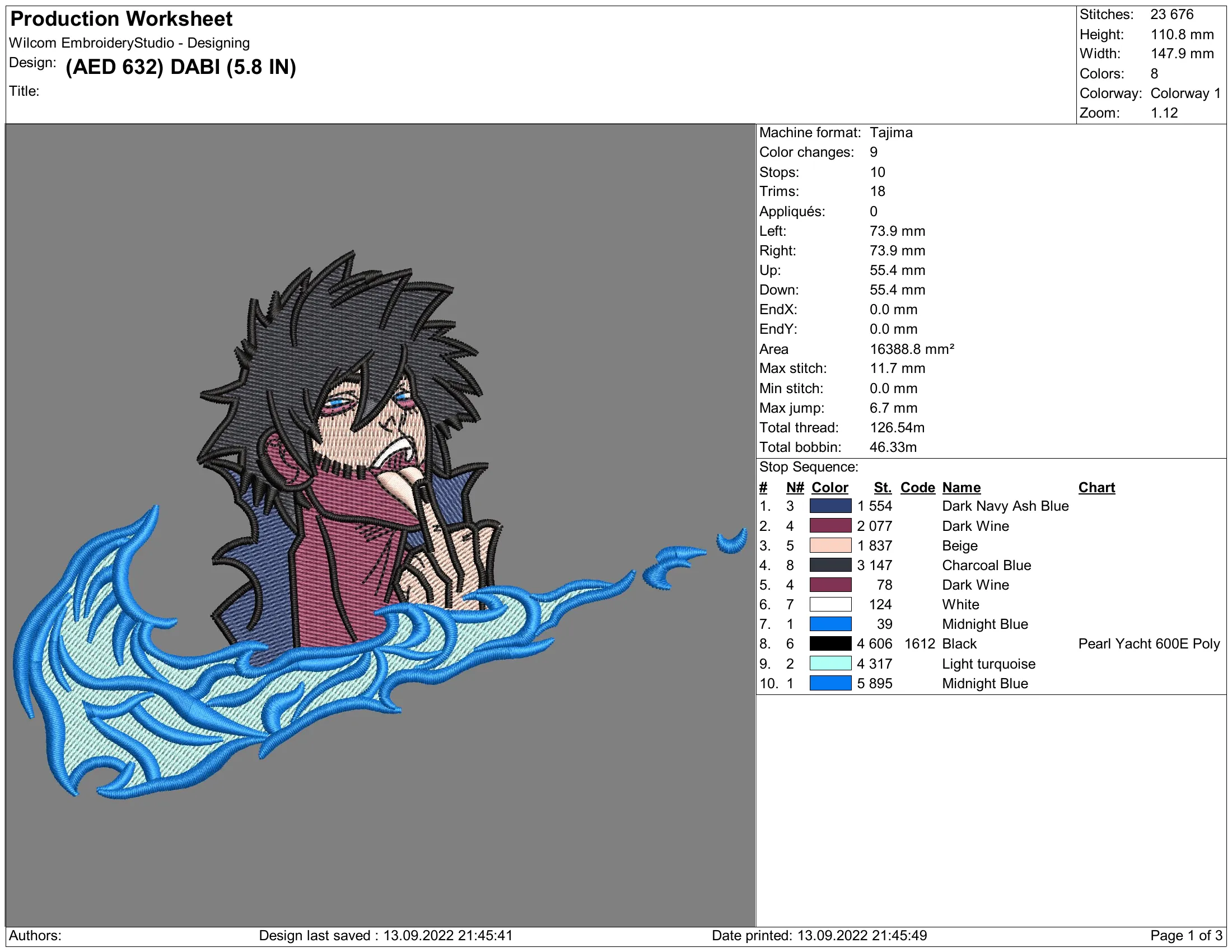 Alternative view of  Embroidered Anime Character Design 