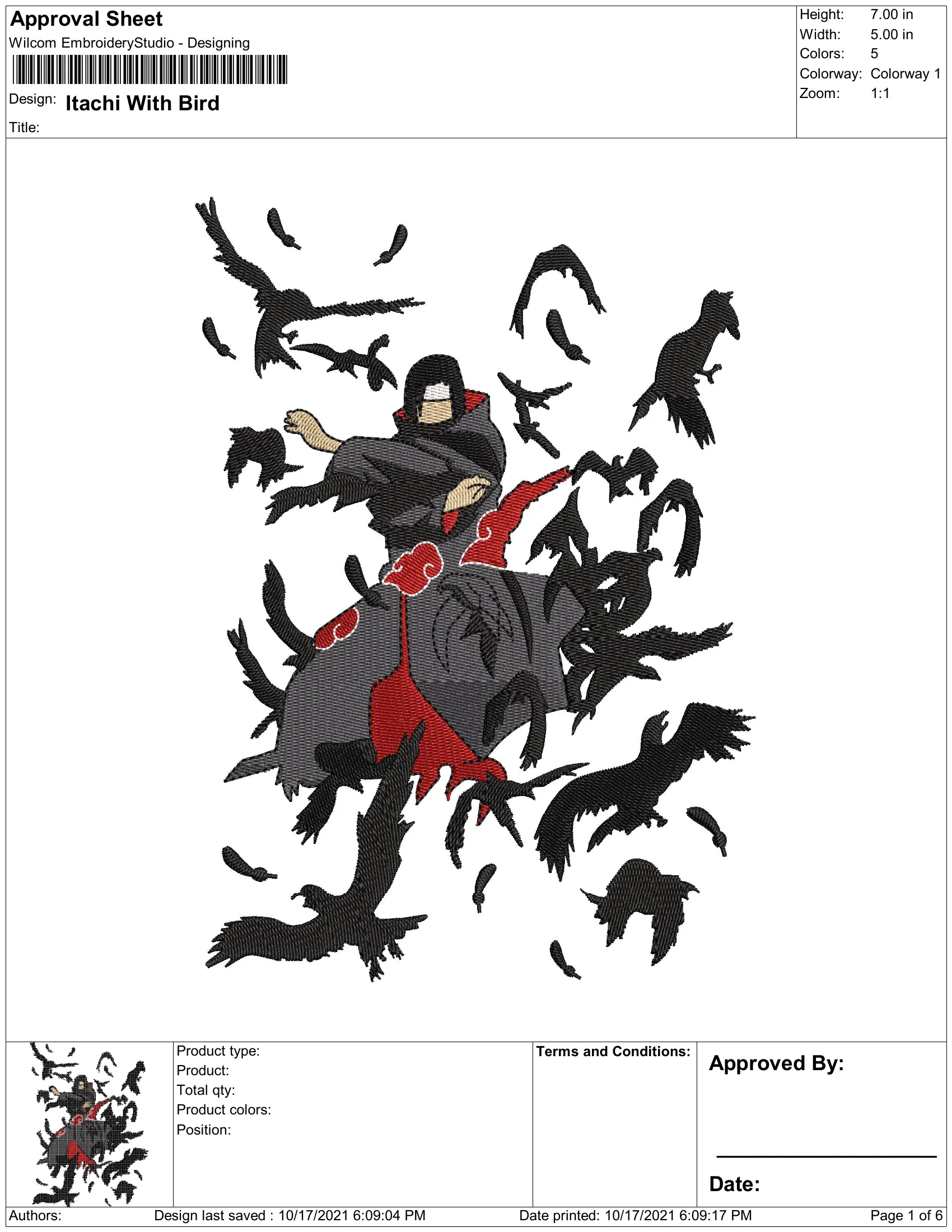 Alternative view of  Itachi Uchiha Bird Embroidery Design 
