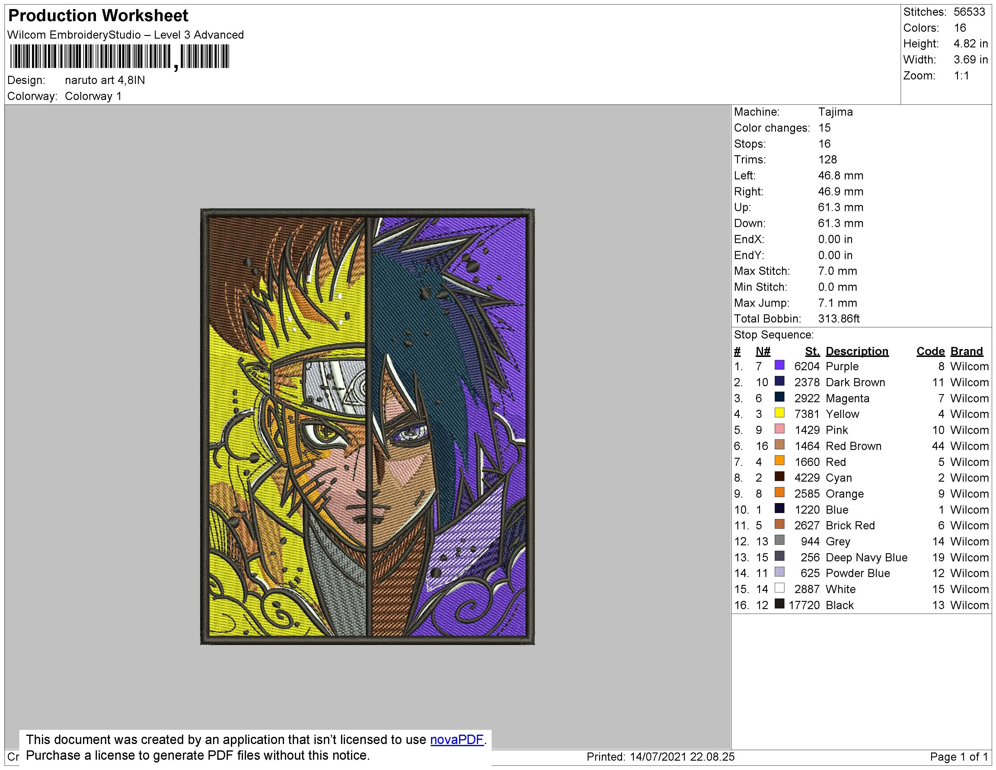 Alternative view of  Naruto and Sasuke Embroidered Art 