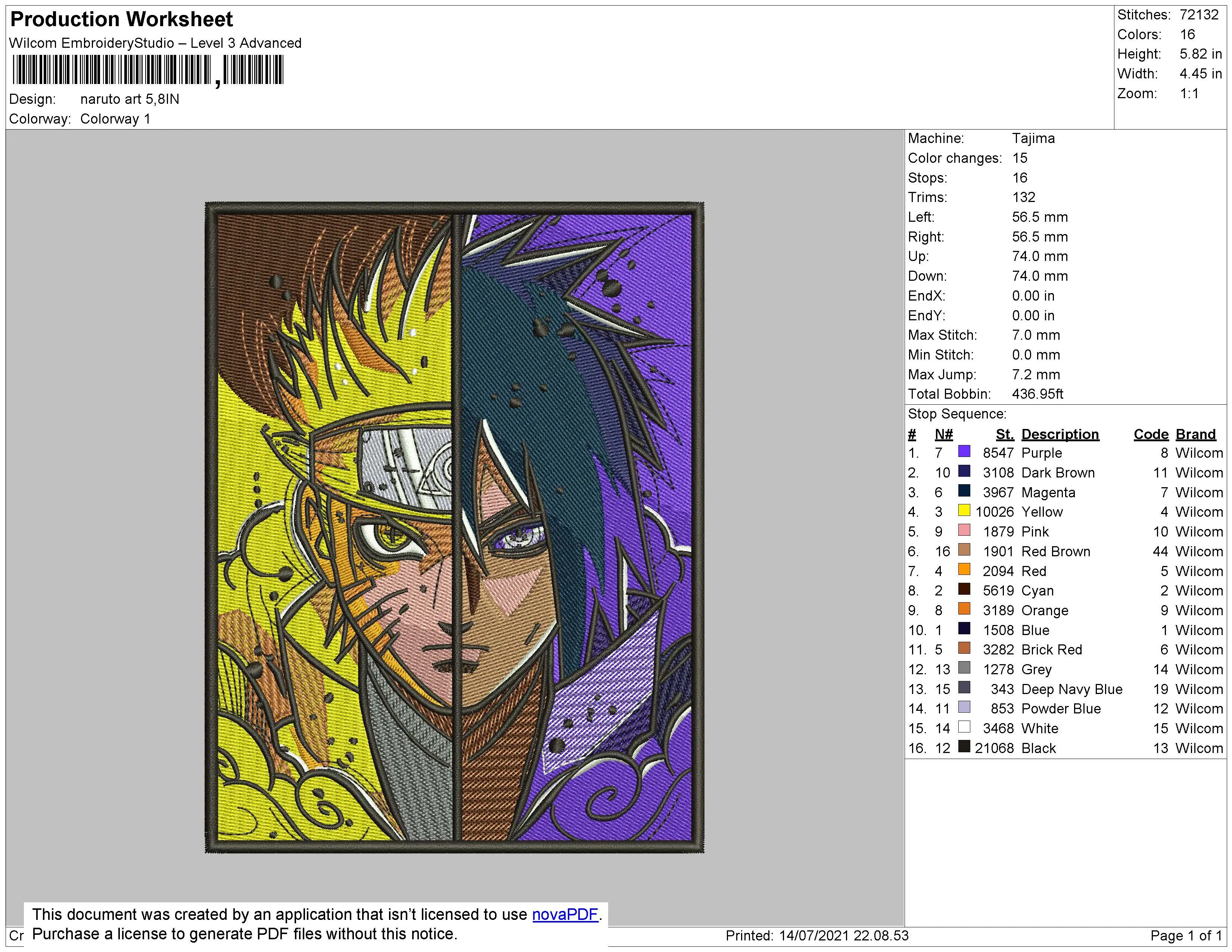 Alternative view of  Naruto and Sasuke Embroidered Art 