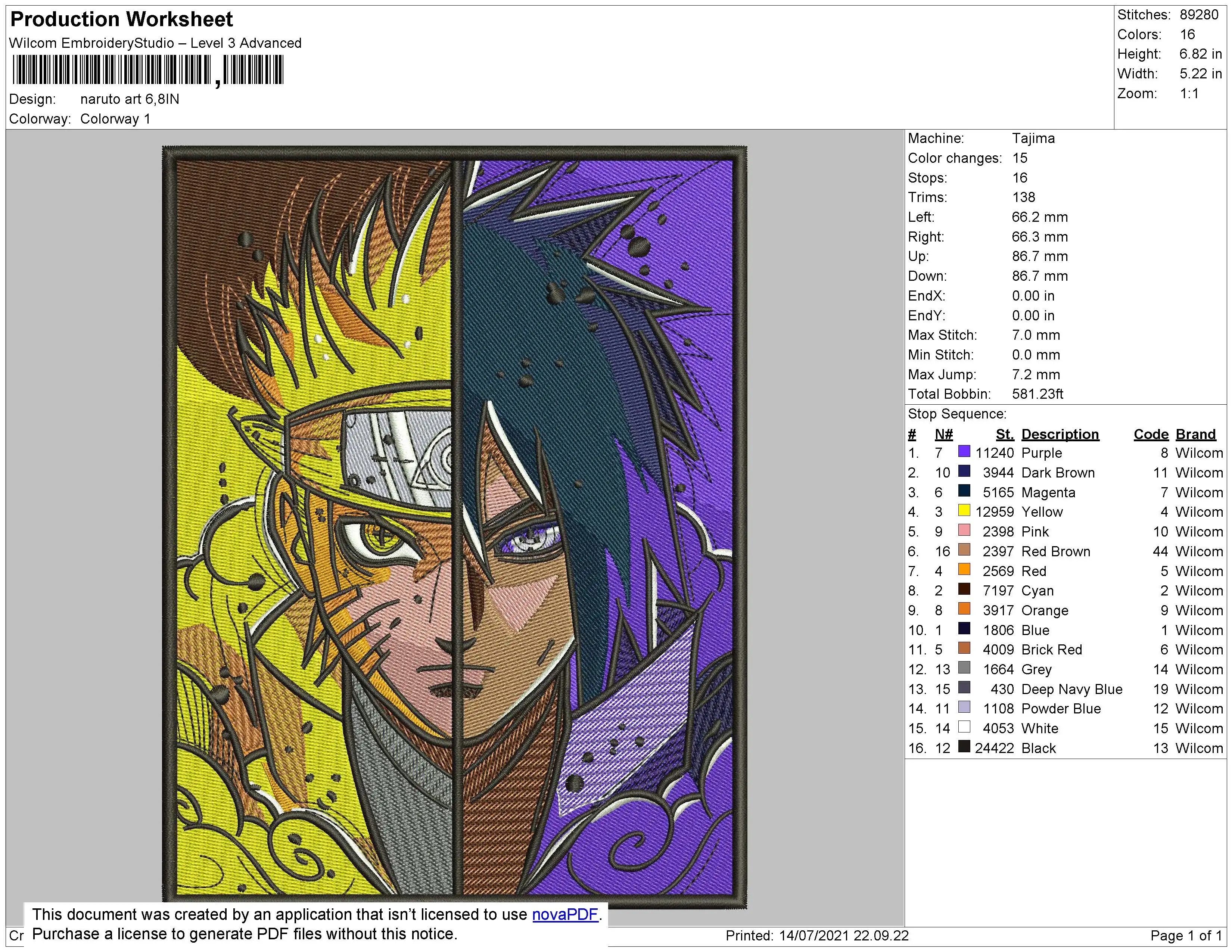 Alternative view of  Naruto and Sasuke Embroidered Art 