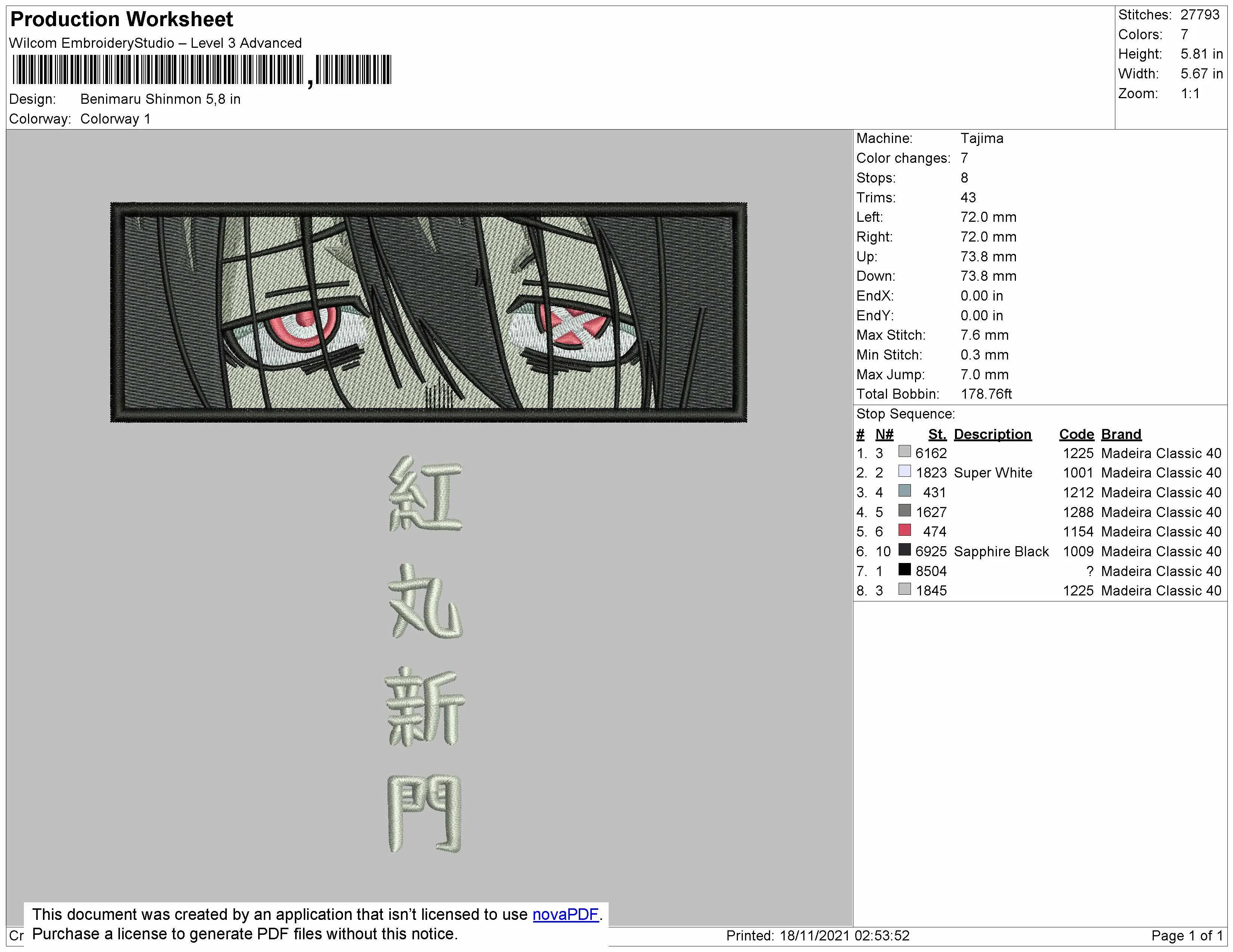 Alternative view of  Embroidered Anime Eyes Design 