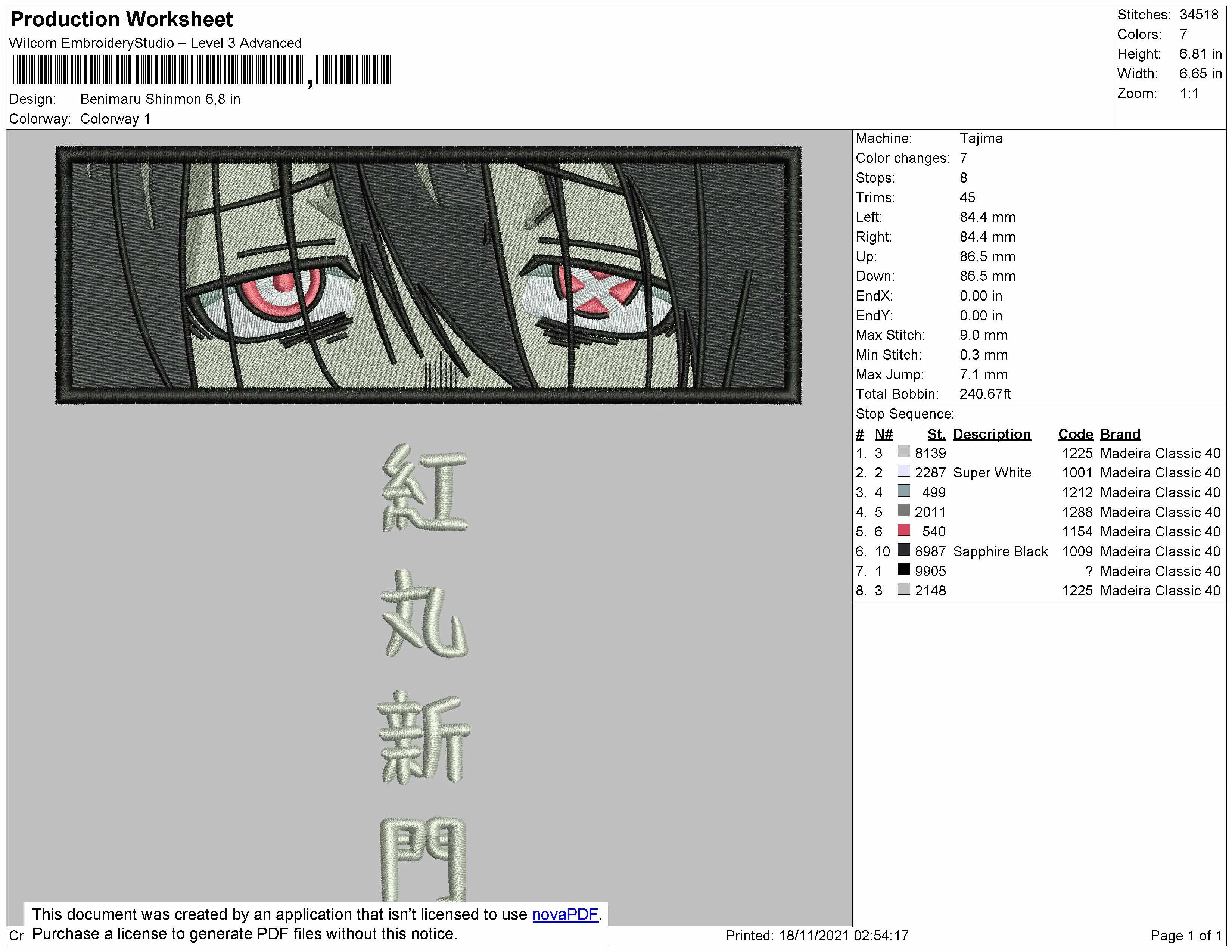 Alternative view of  Embroidered Anime Eyes Design 