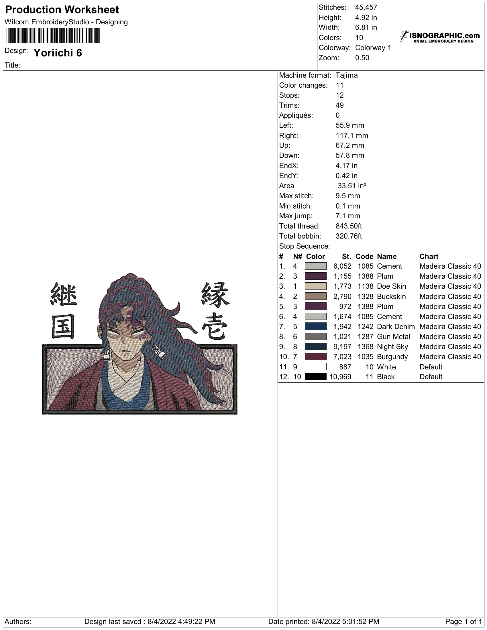 Alternative view of  Yorichii Embroidered Character Design 