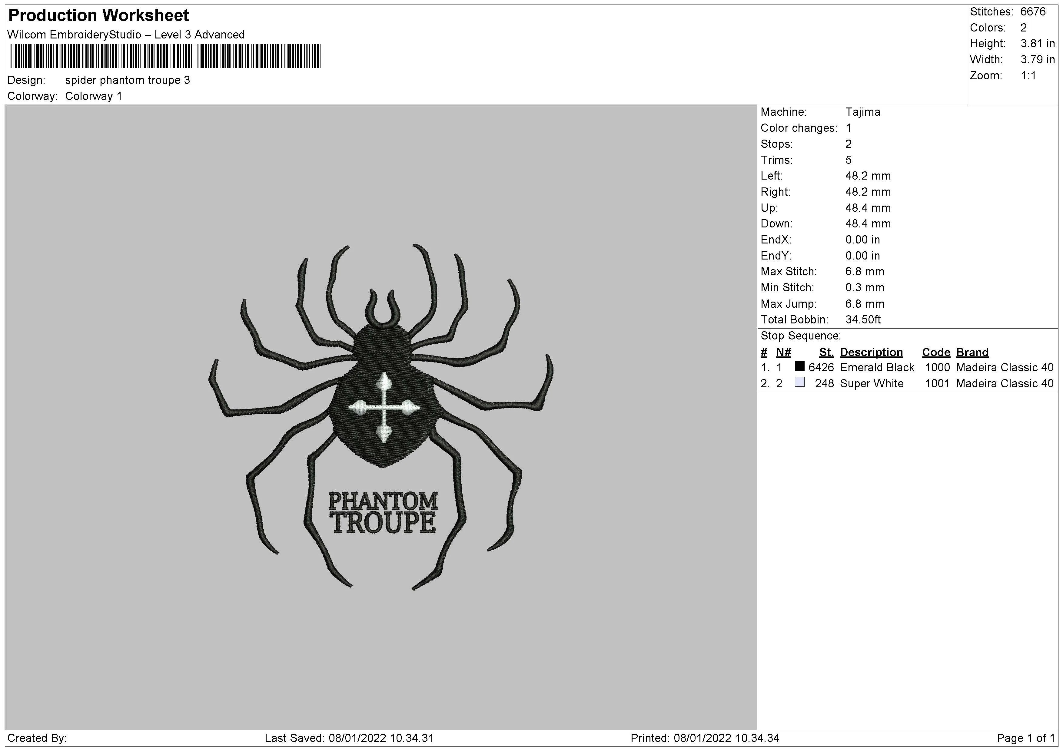 Alternative view of  Phantom Troupe Spider Embroidery 