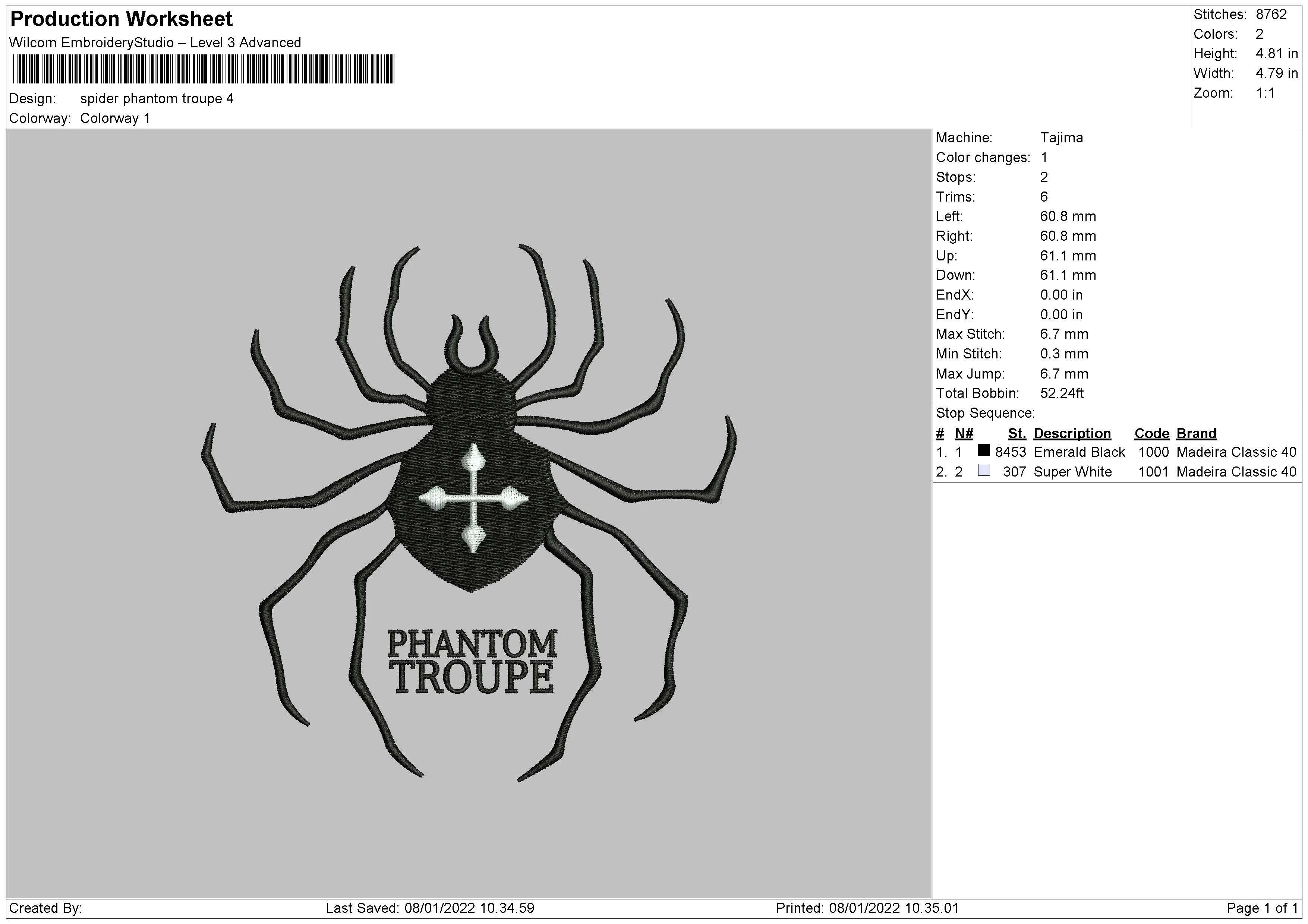 Alternative view of  Phantom Troupe Spider Embroidery 