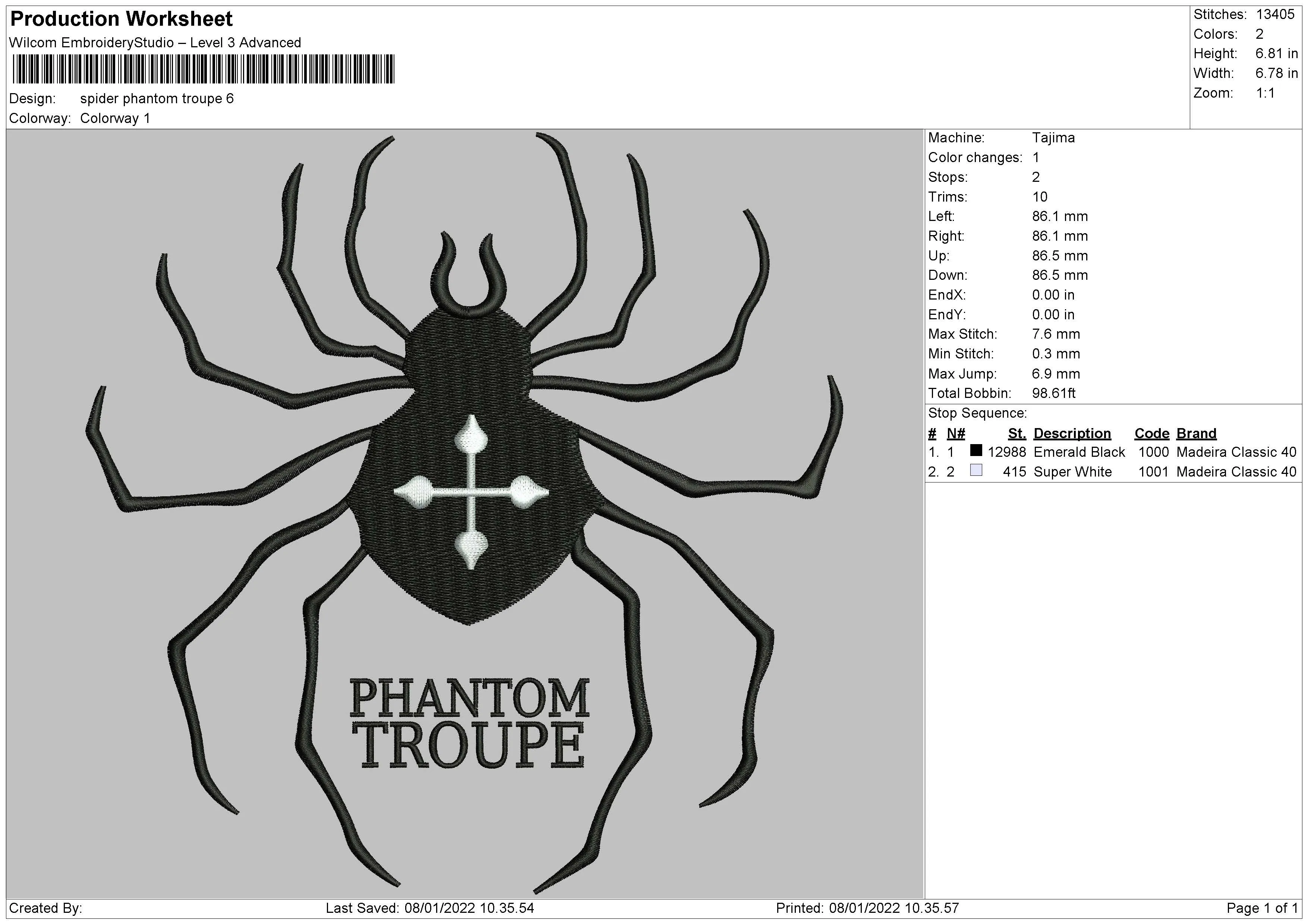 Alternative view of  Phantom Troupe Spider Embroidery 