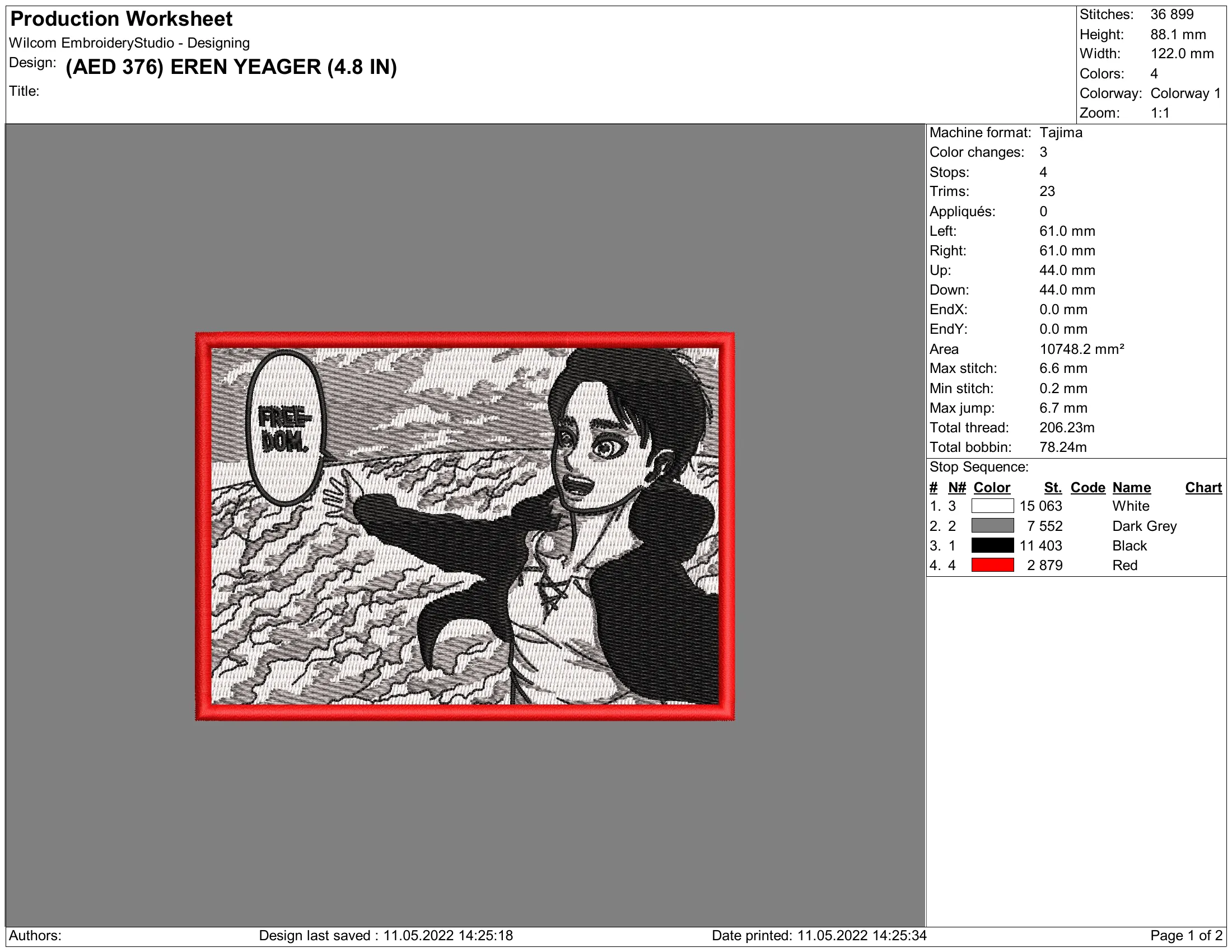 Alternative view of  Embroidered Eren Yeager Portrait 