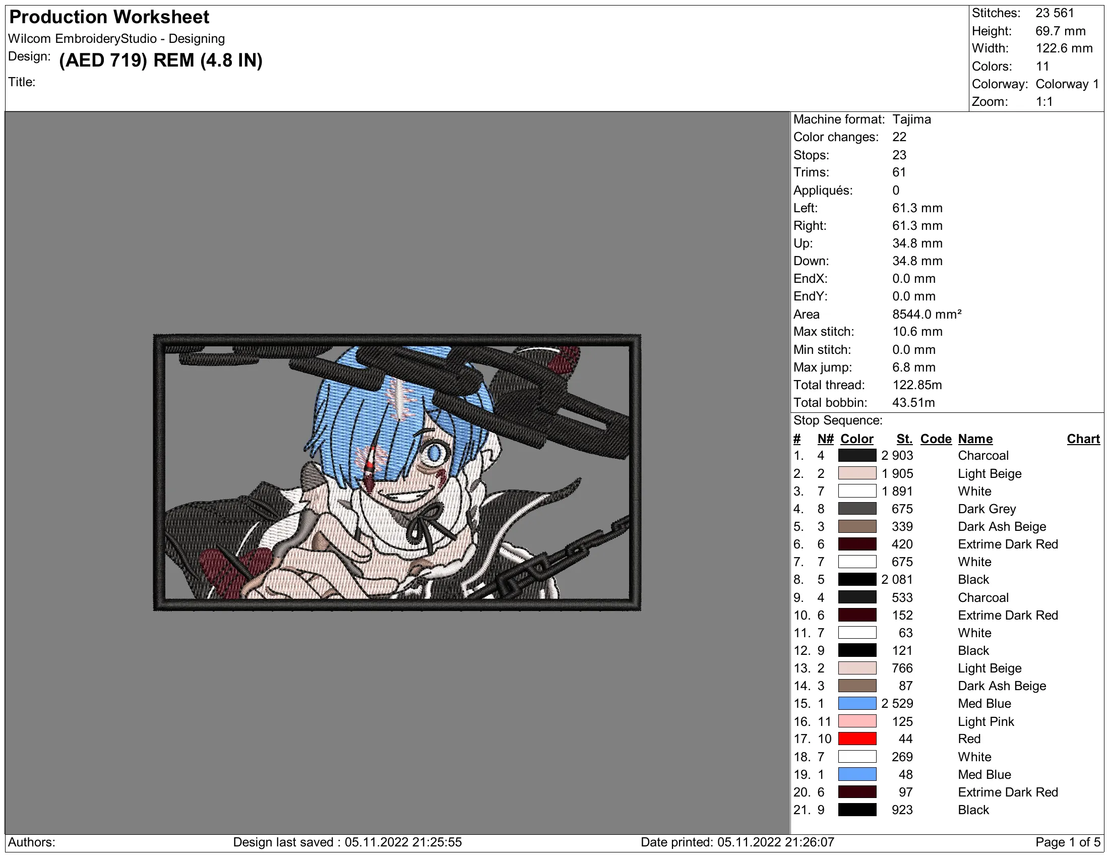 Alternative view of  Embroidered Anime Character Design 