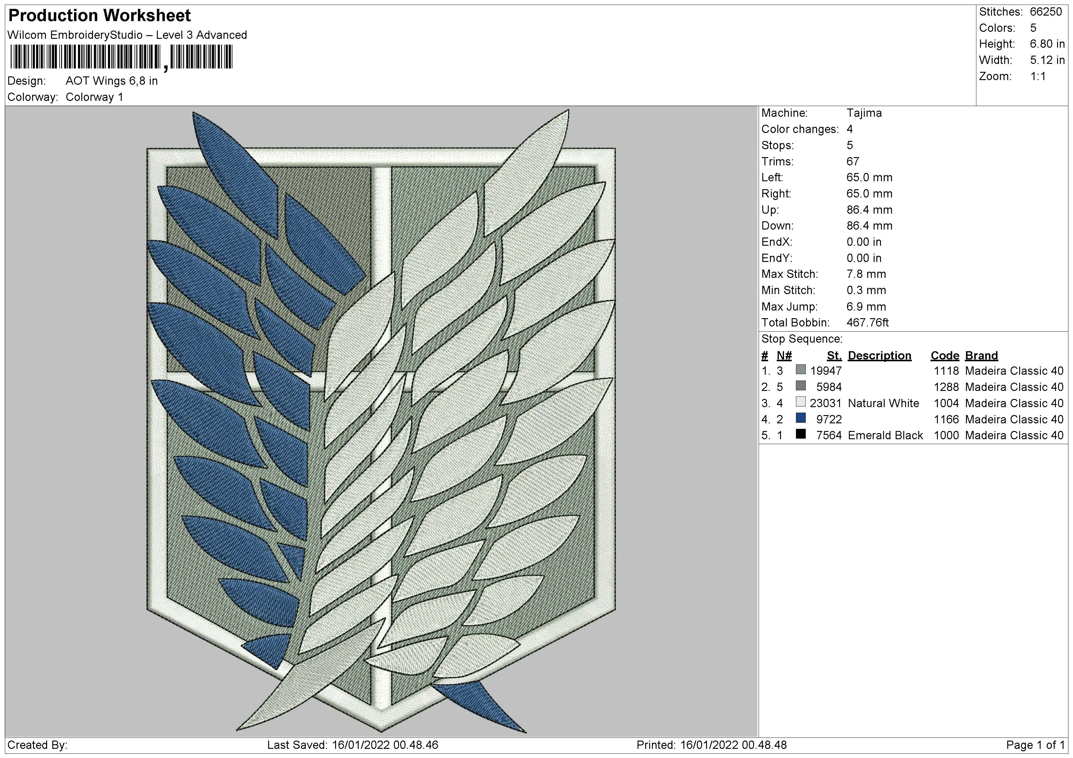 Alternative view of  Embroidered Survey Corps Wings 