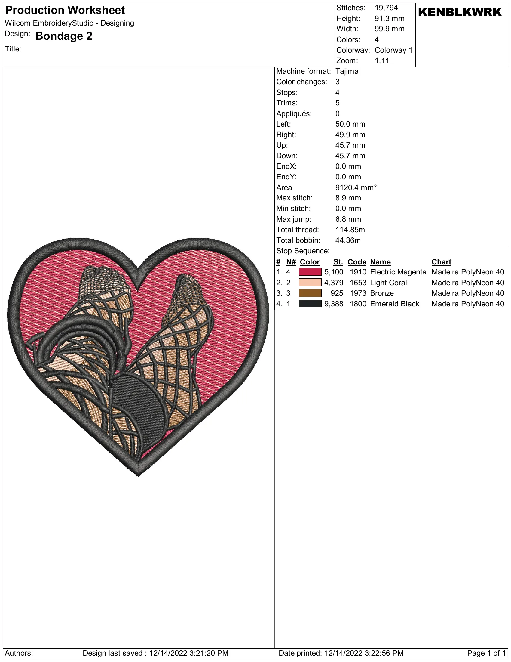 Alternative view of  Embroidered Bondage Heart Design 