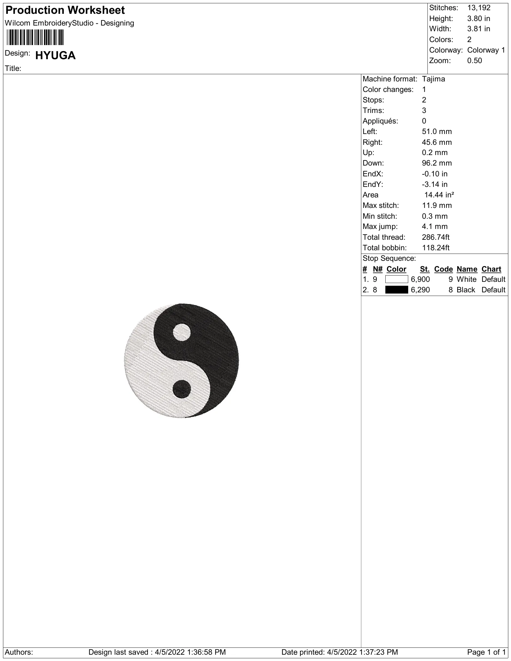 Alternative view of  Embroidered Yin Yang Symbol 