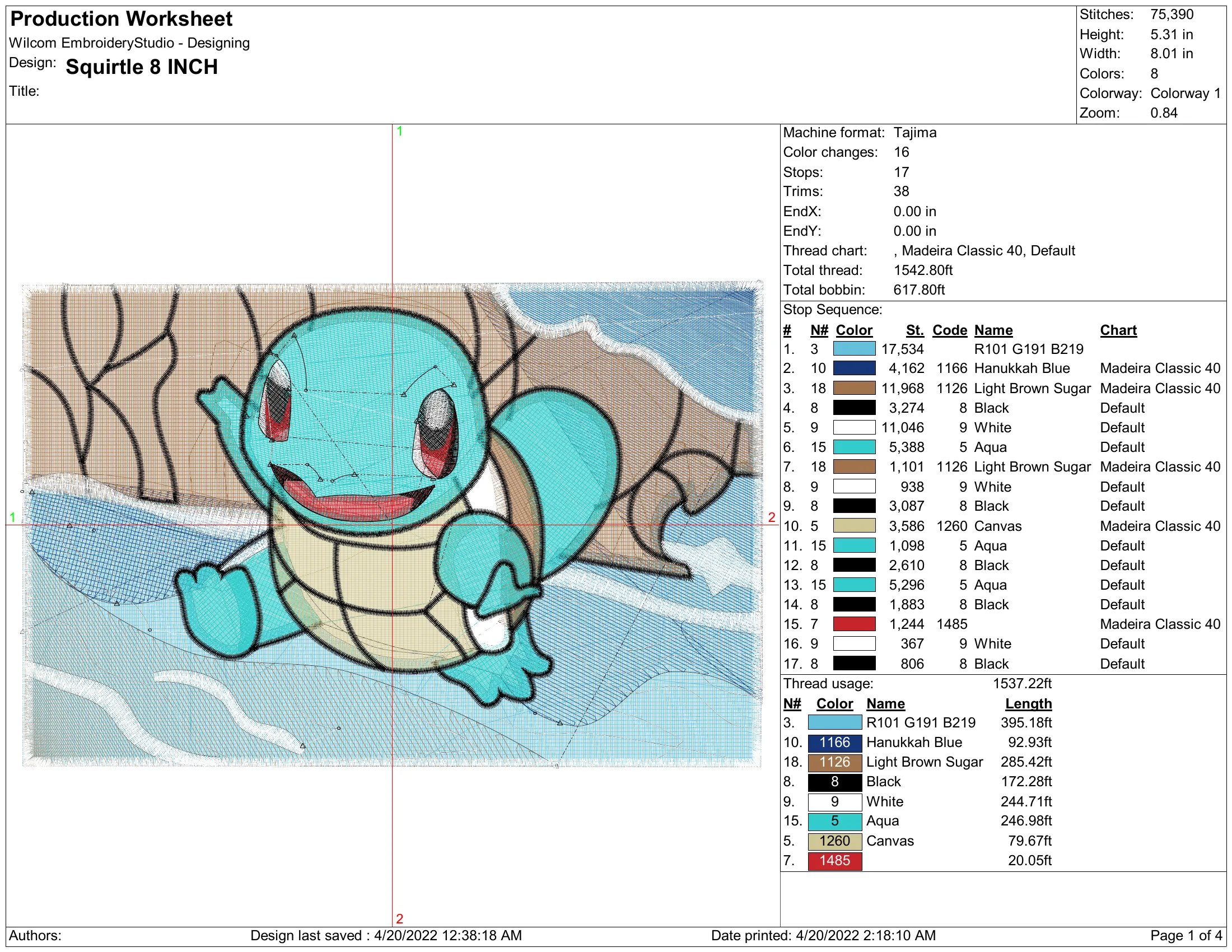 Alternative view of  Squirtle B Embroidered Design 