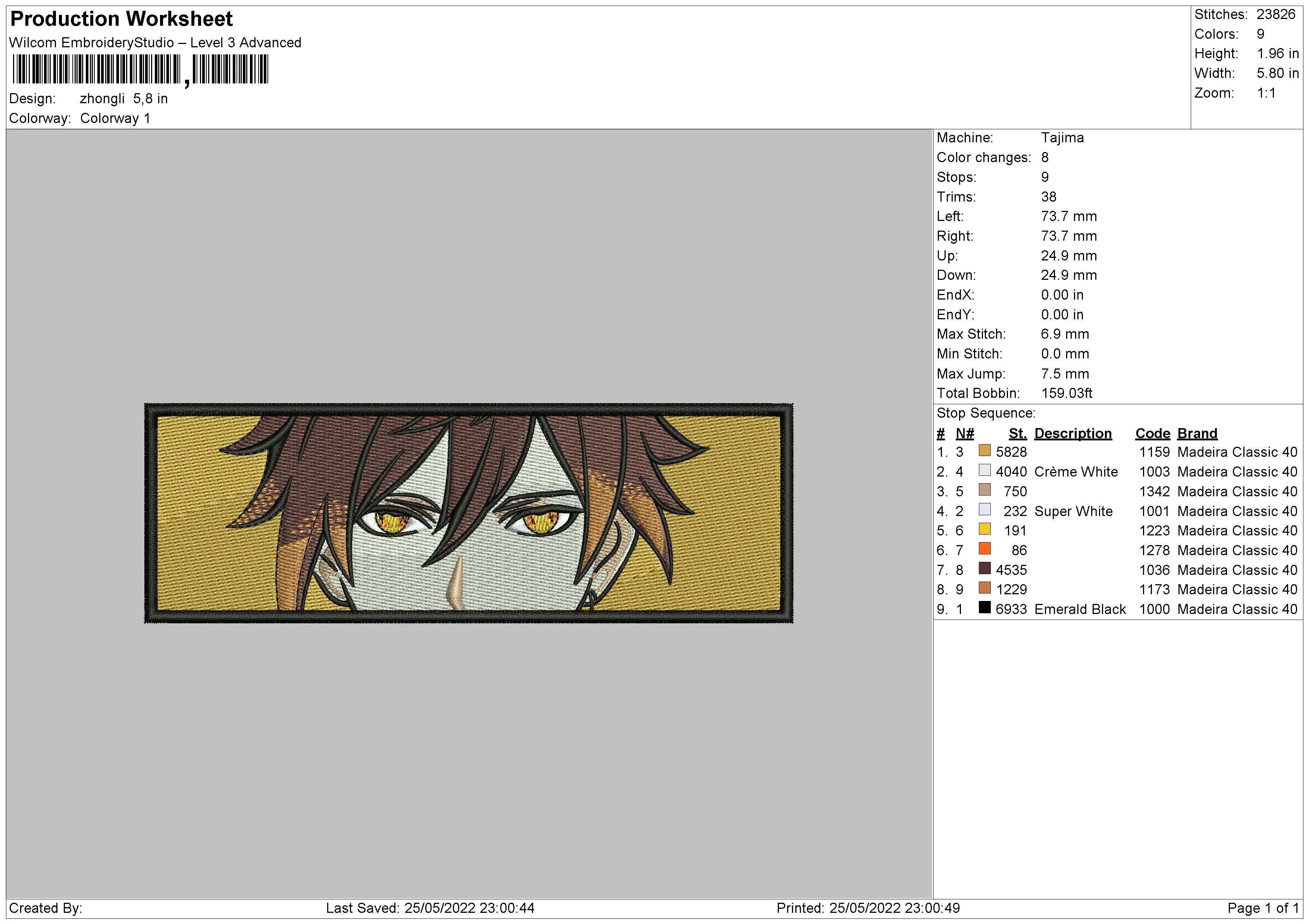 Alternative view of  Embroidered Anime Character Eyes 