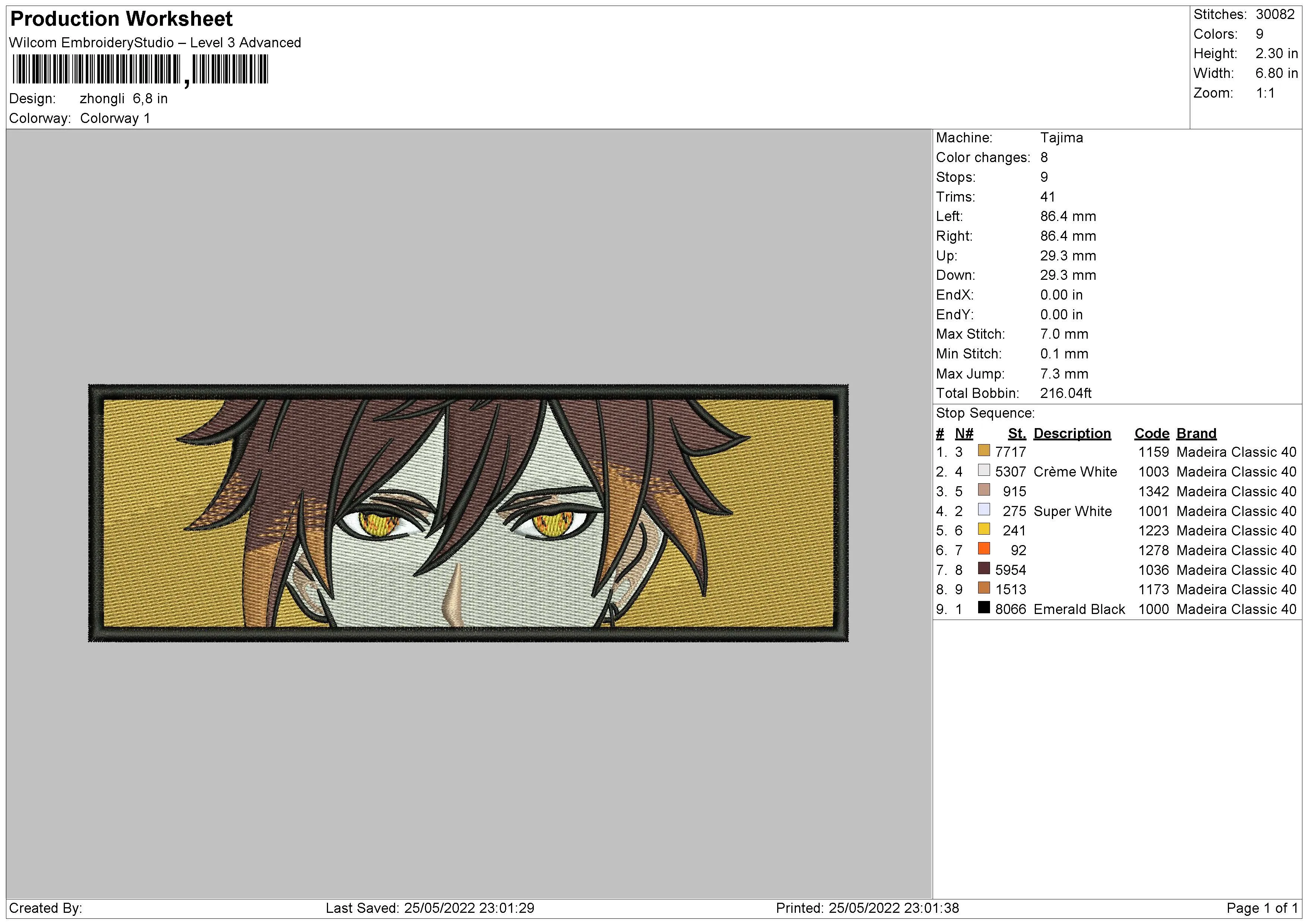 Alternative view of  Embroidered Anime Character Eyes 
