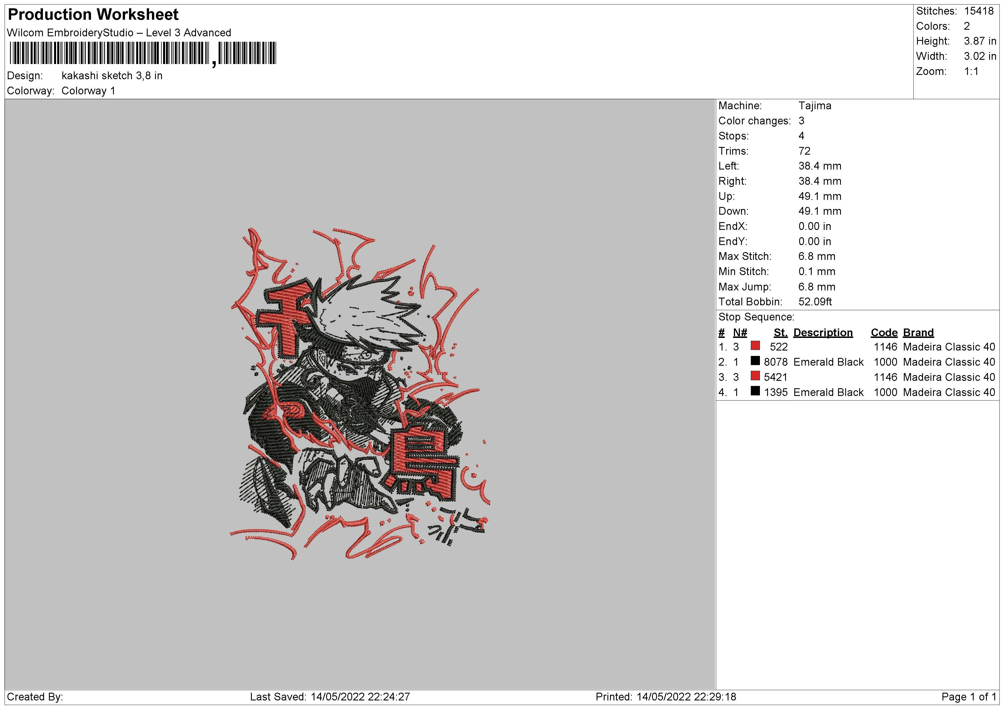 Alternative view of  Embroidered Anime Character Design 