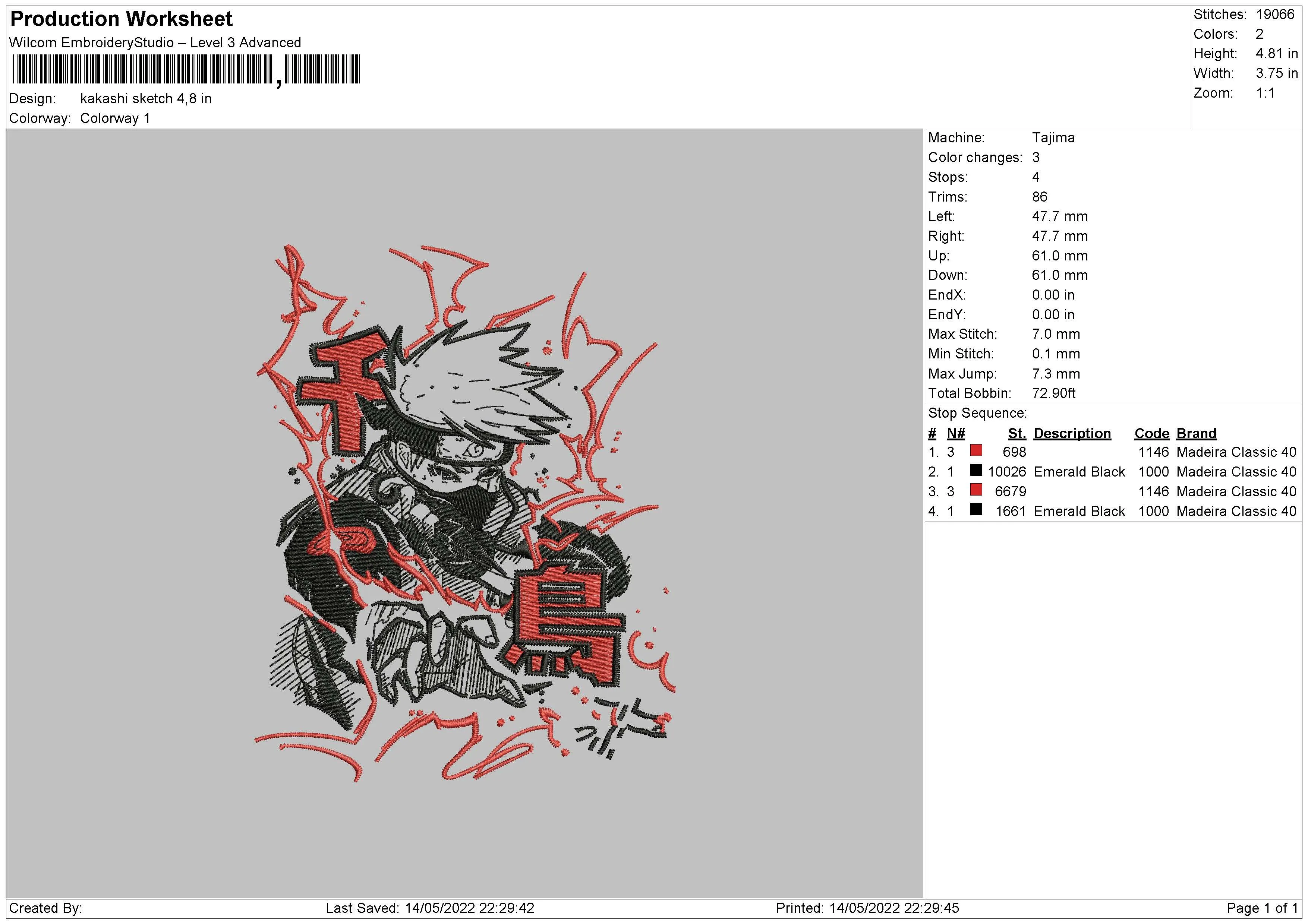 Alternative view of  Embroidered Anime Character Design 