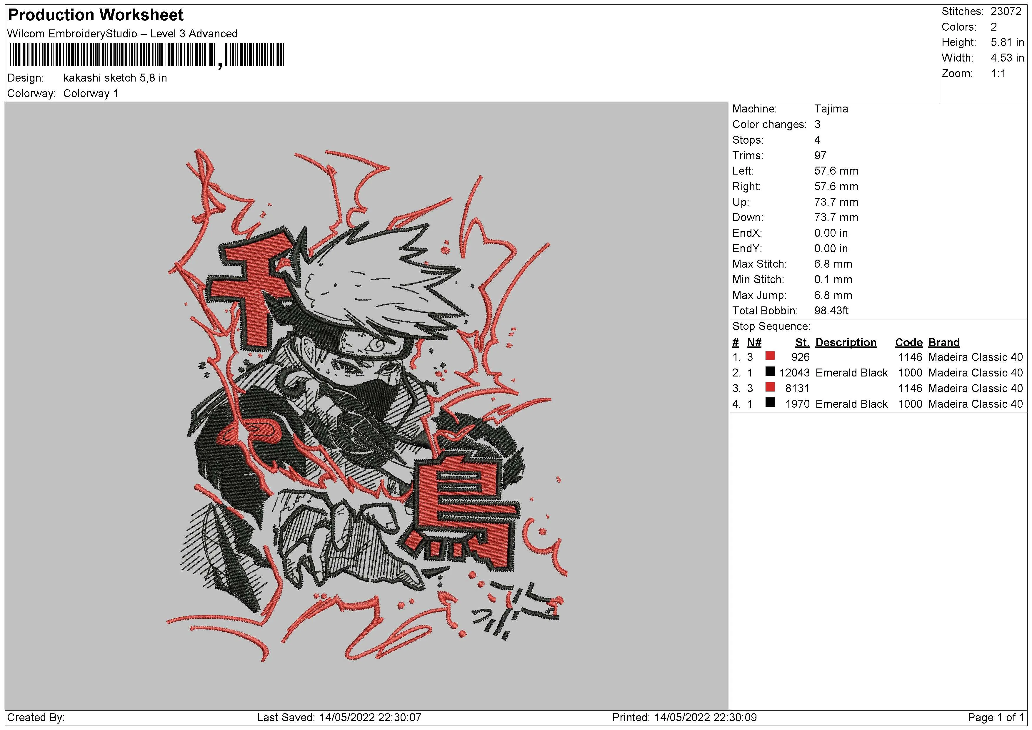 Alternative view of  Embroidered Anime Character Design 