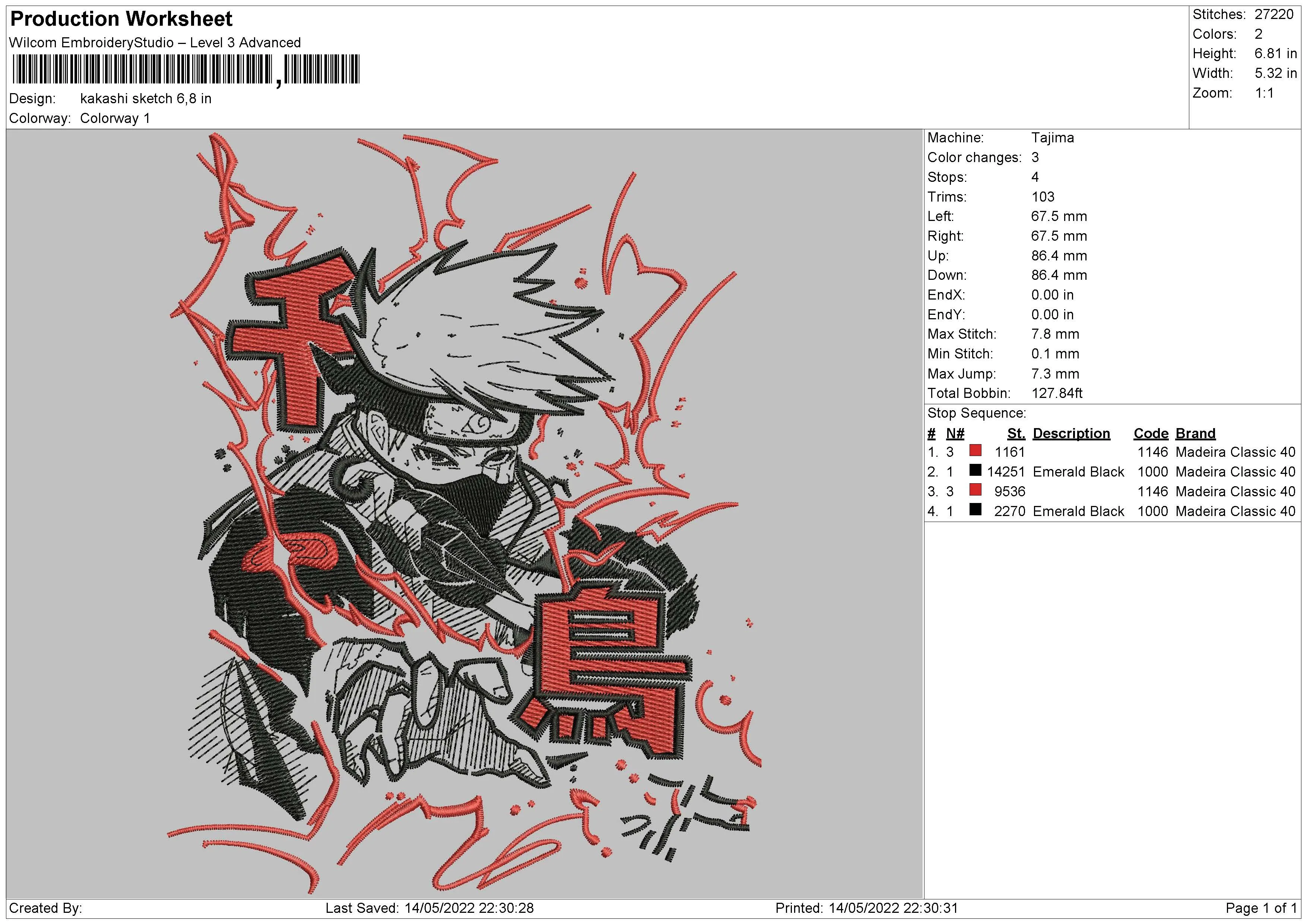 Alternative view of  Embroidered Anime Character Design 