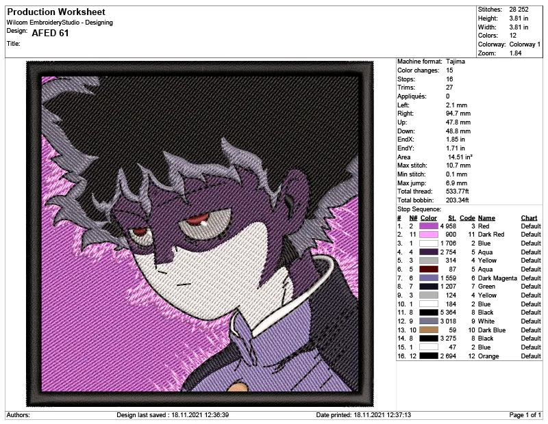Alternative view of  AFED 611 Embroidered Anime Character 