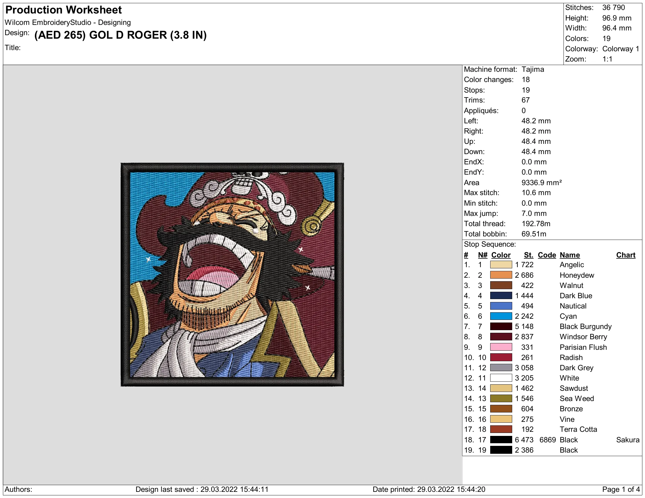 Alternative view of  Gol D Roger Embroidered Portrait 