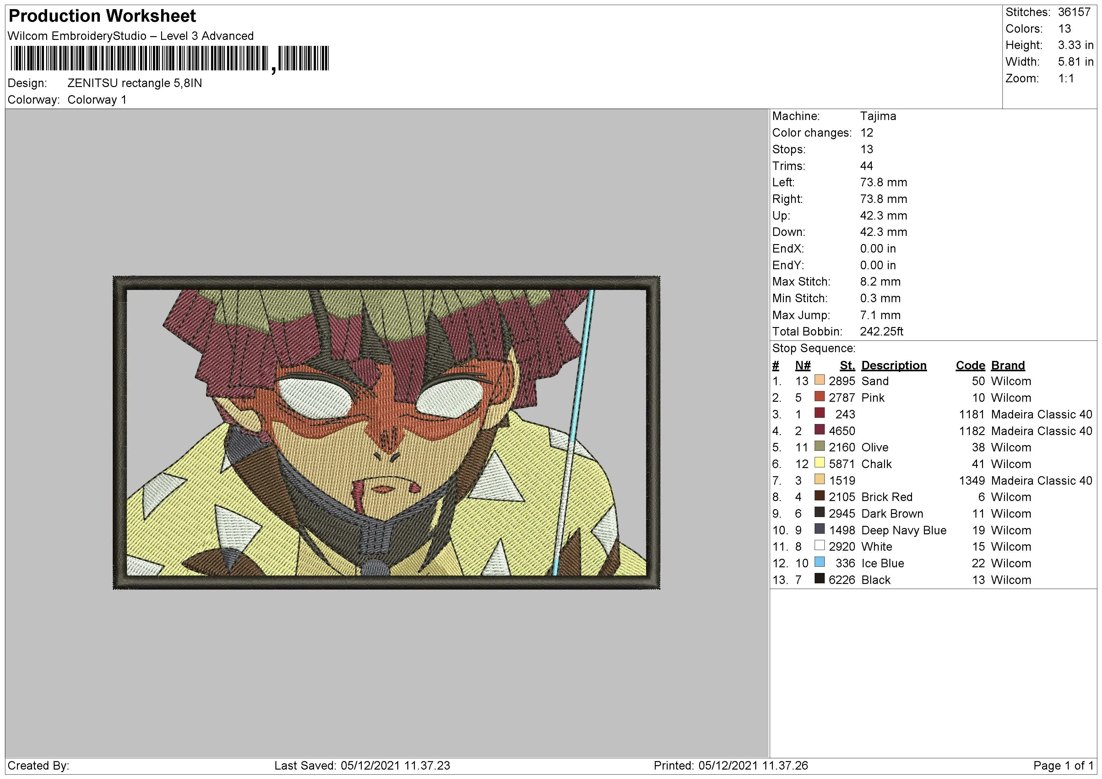 Alternative view of  Embroidered Anime Character Design 