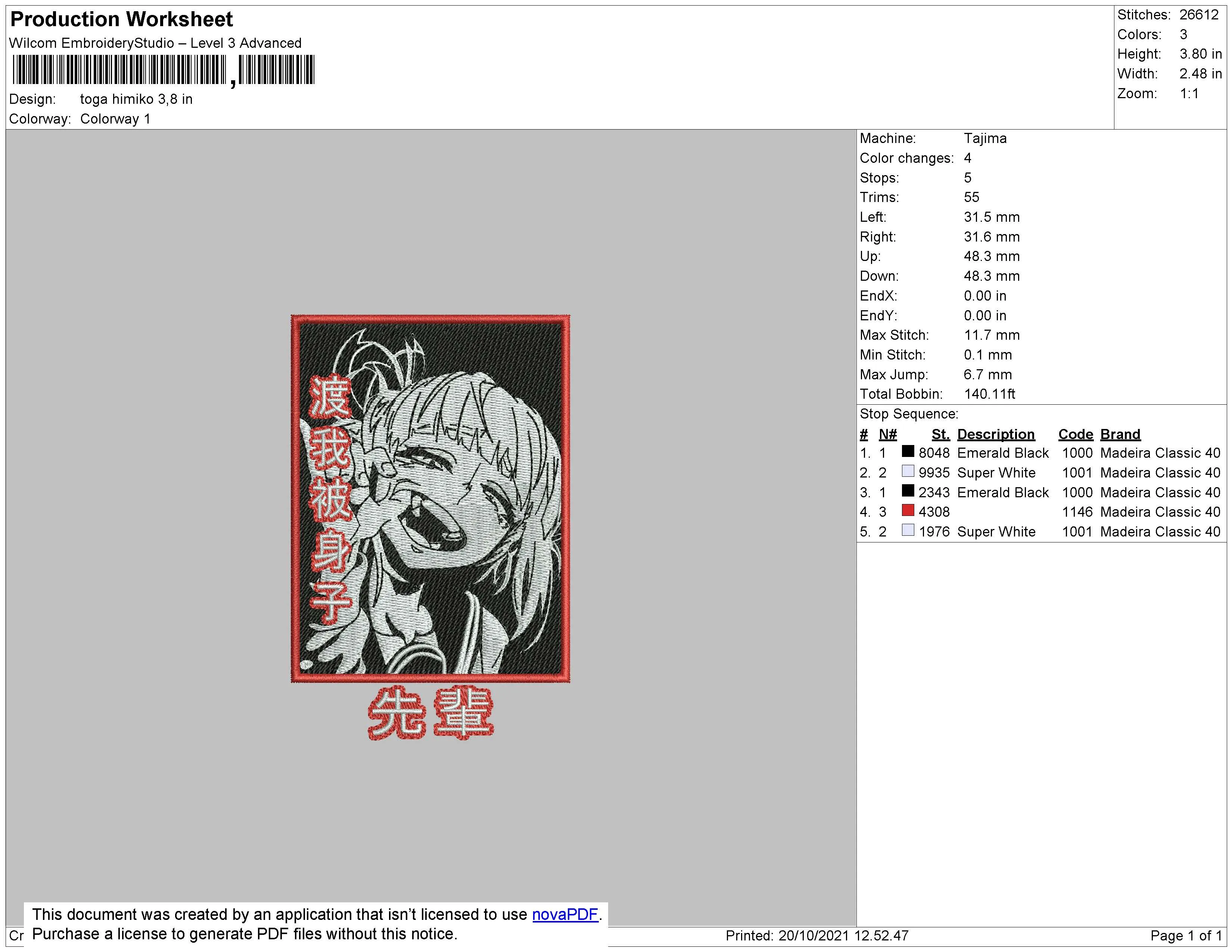Alternative view of  Embroidered Himiko Toga Portrait 