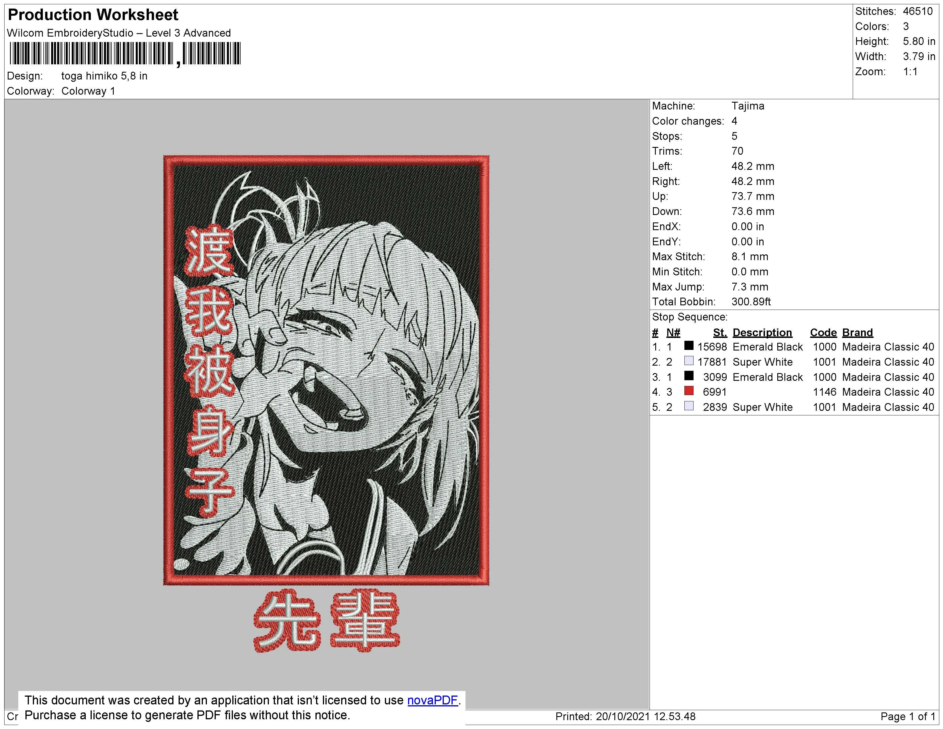 Alternative view of  Embroidered Himiko Toga Portrait 