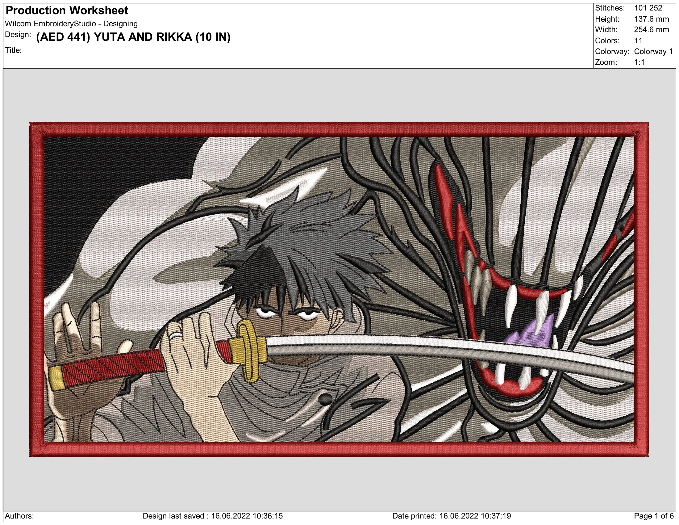 Alternative view of  Embroidered Anime Battle Scene 