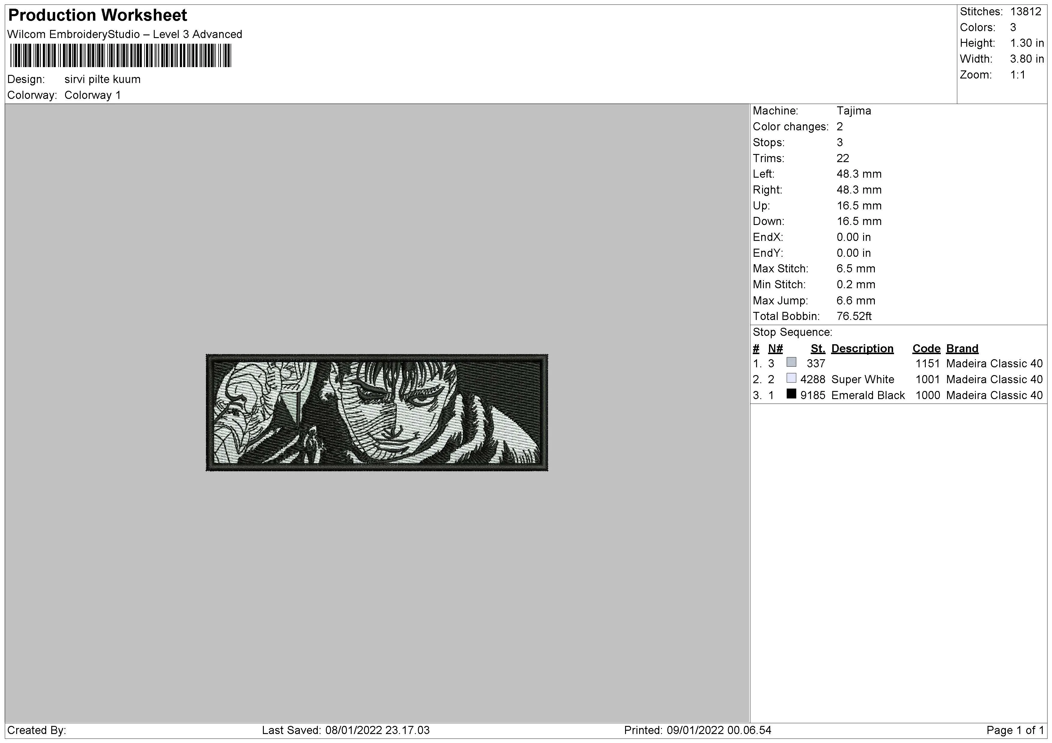 Alternative view of  Manga Character Embroidered Art 