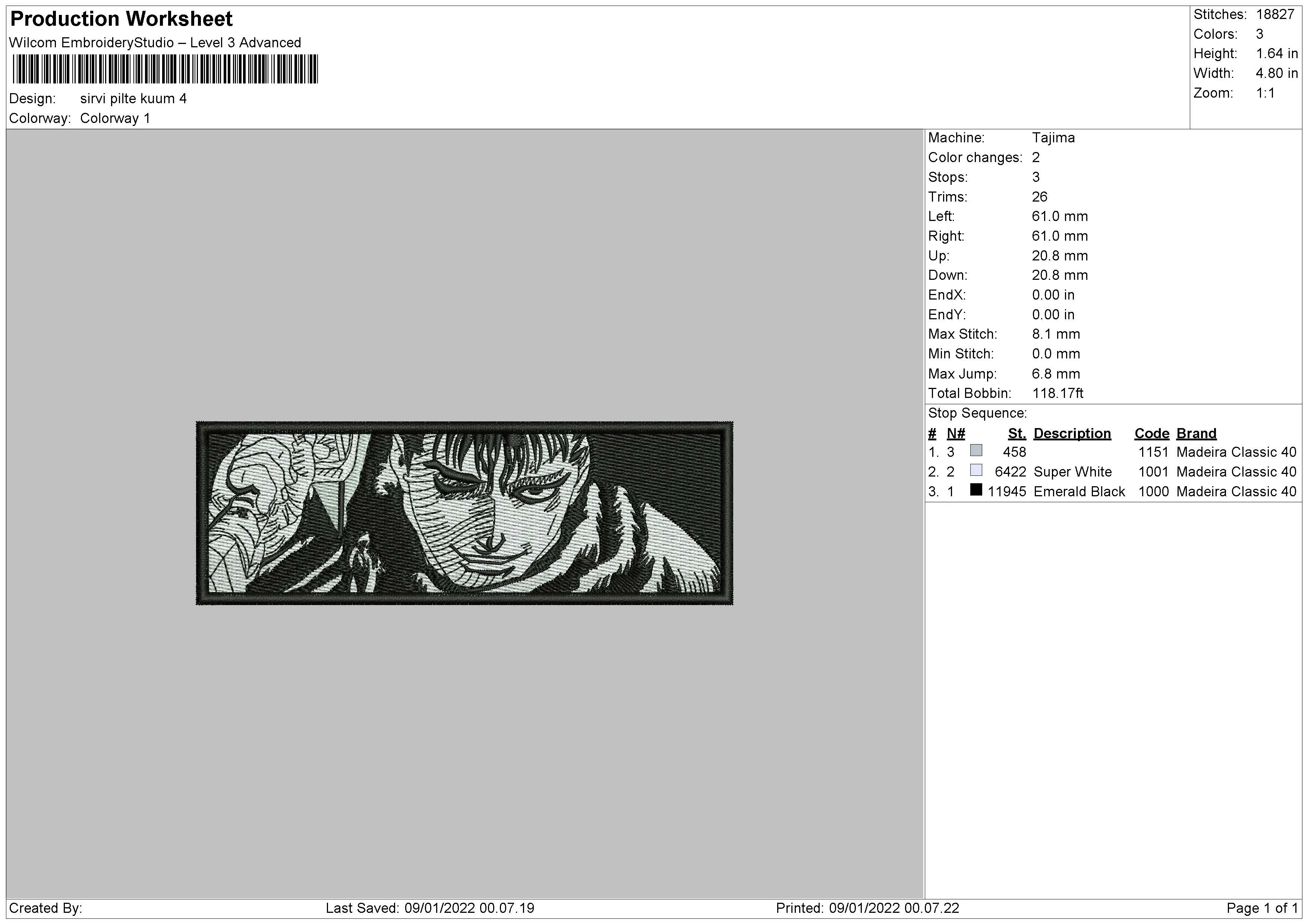 Alternative view of  Manga Character Embroidered Art 