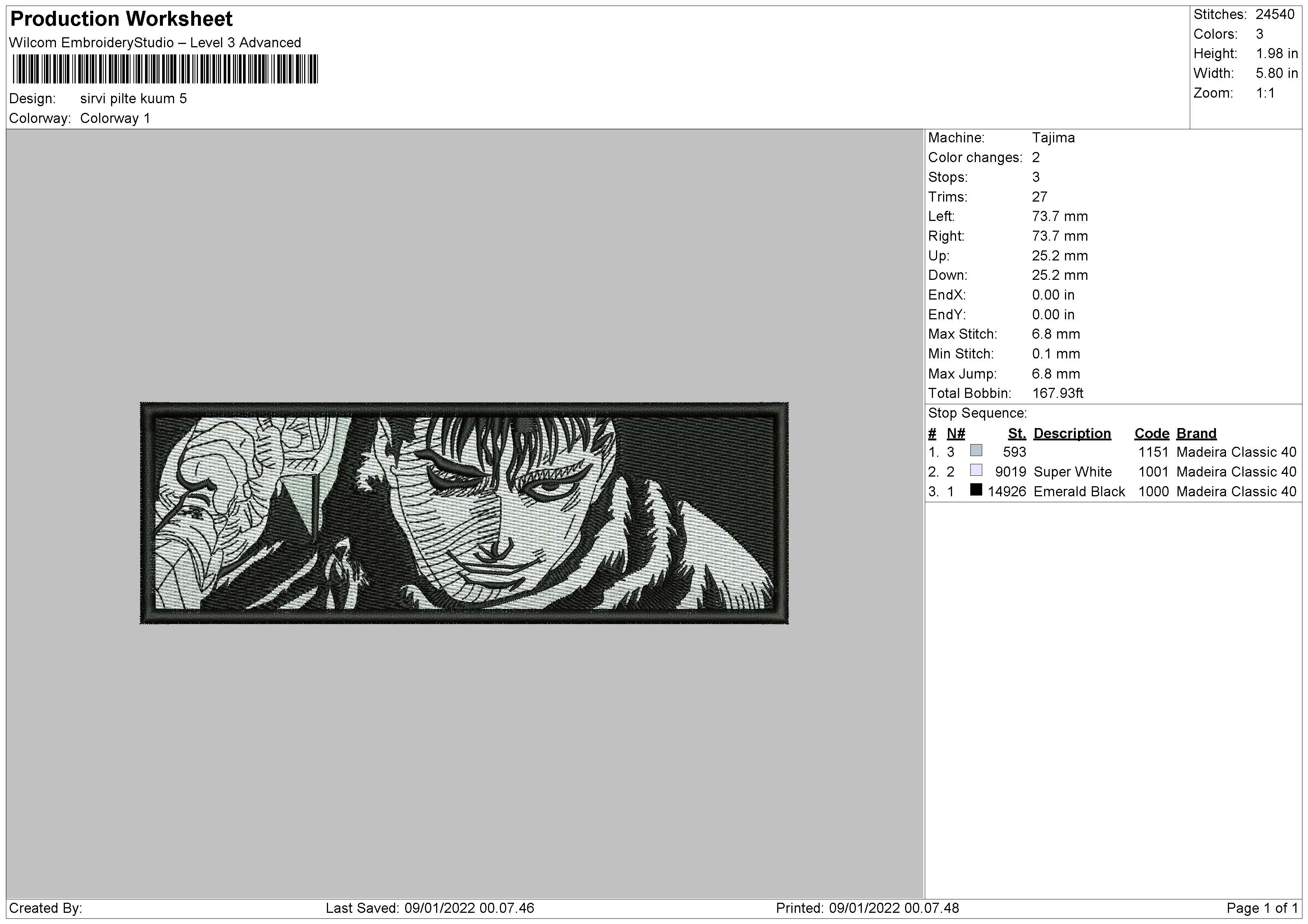 Alternative view of  Manga Character Embroidered Art 