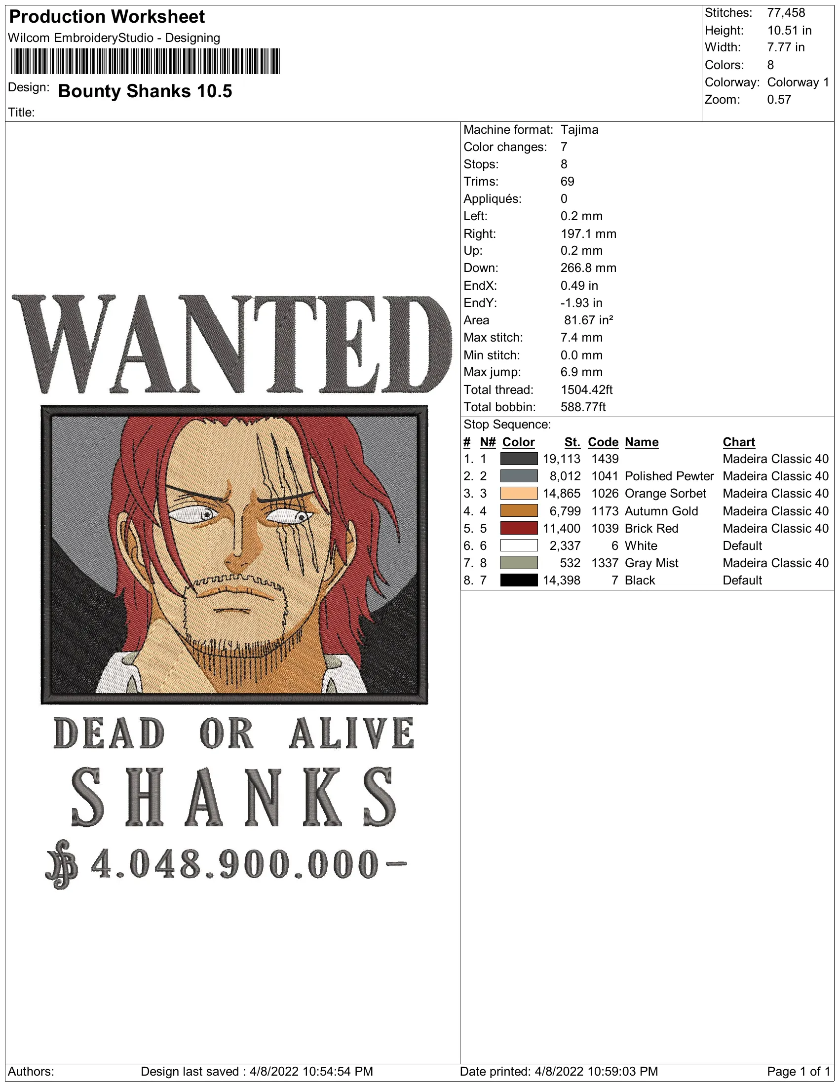 Alternative view of  Embroidered Wanted Poster Shanks 