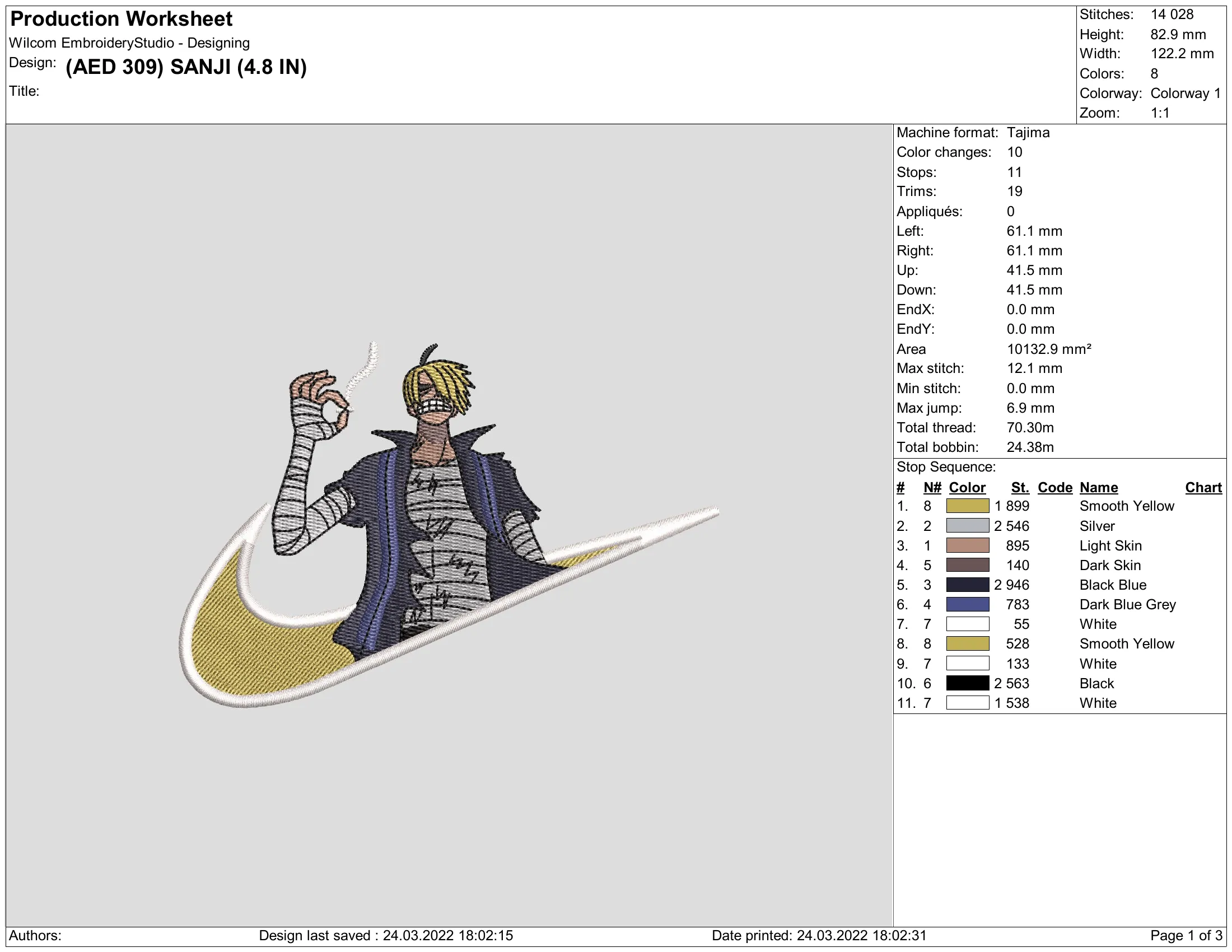 Alternative view of  Embroidered Anime Character Logo Design 
