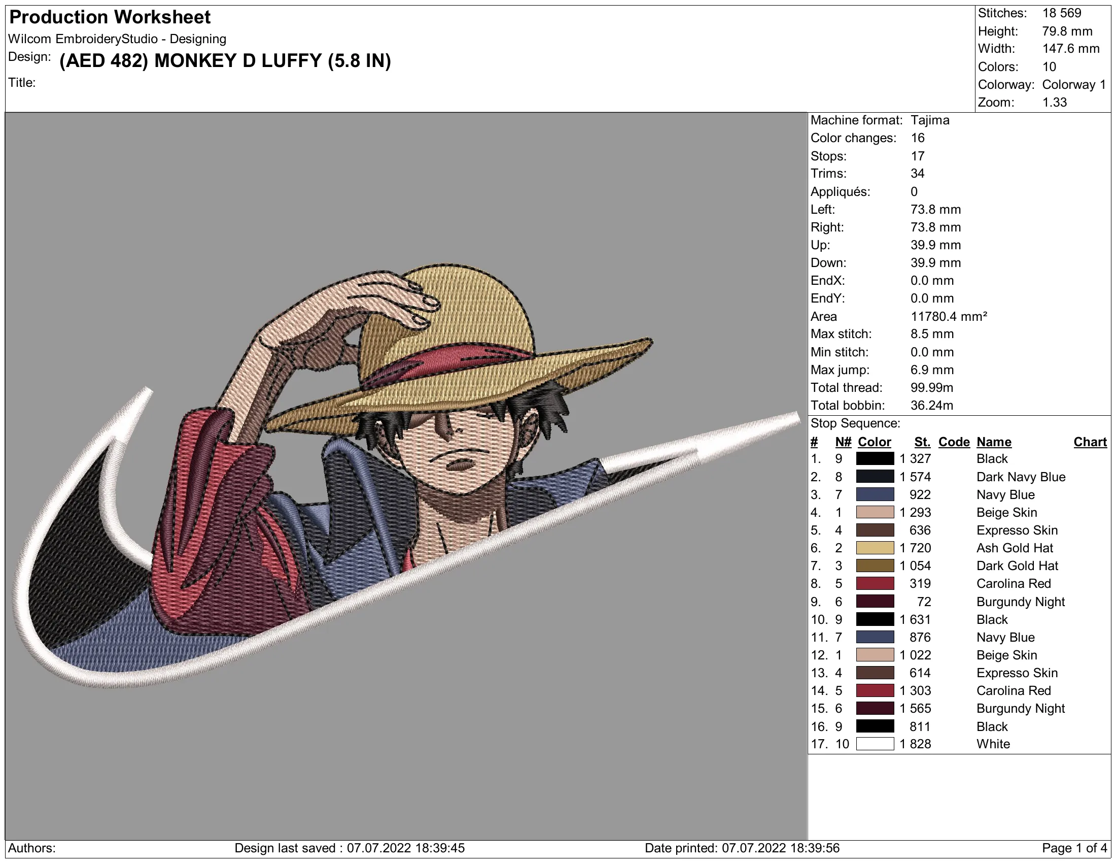 Alternative view of  Monkey D Luffy Nike Logo Embroidery 