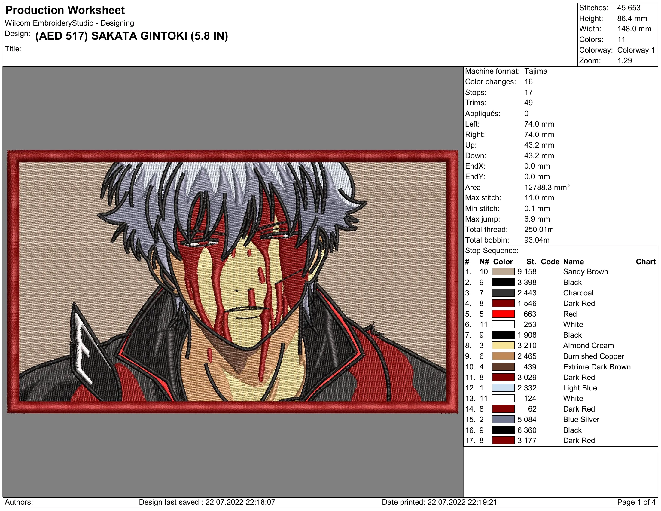 Alternative view of  Embroidered Gintoki Sakata Portrait 