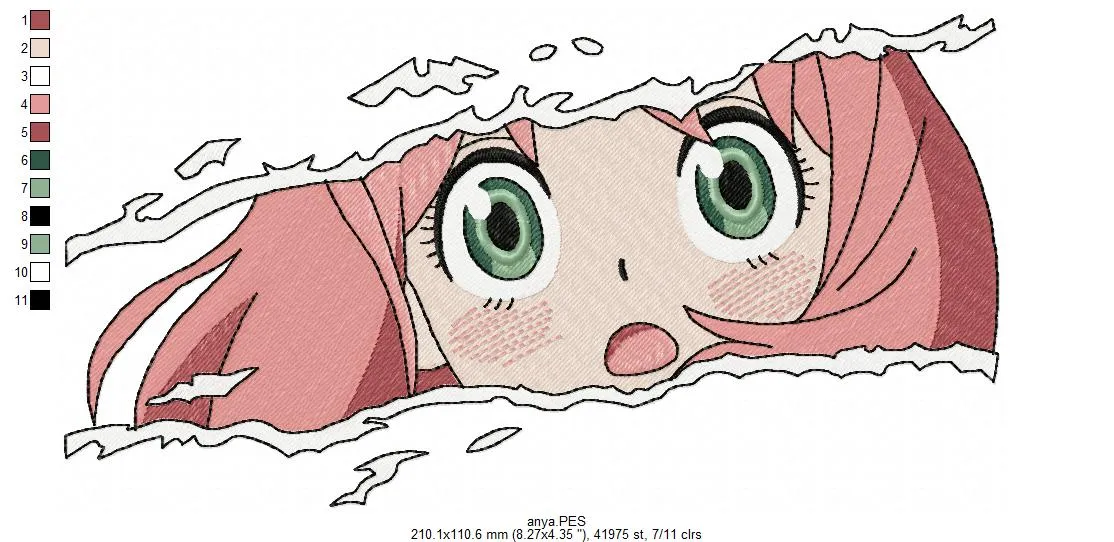 Alternative view of  Peeking Anime Girl Embroidery Design 