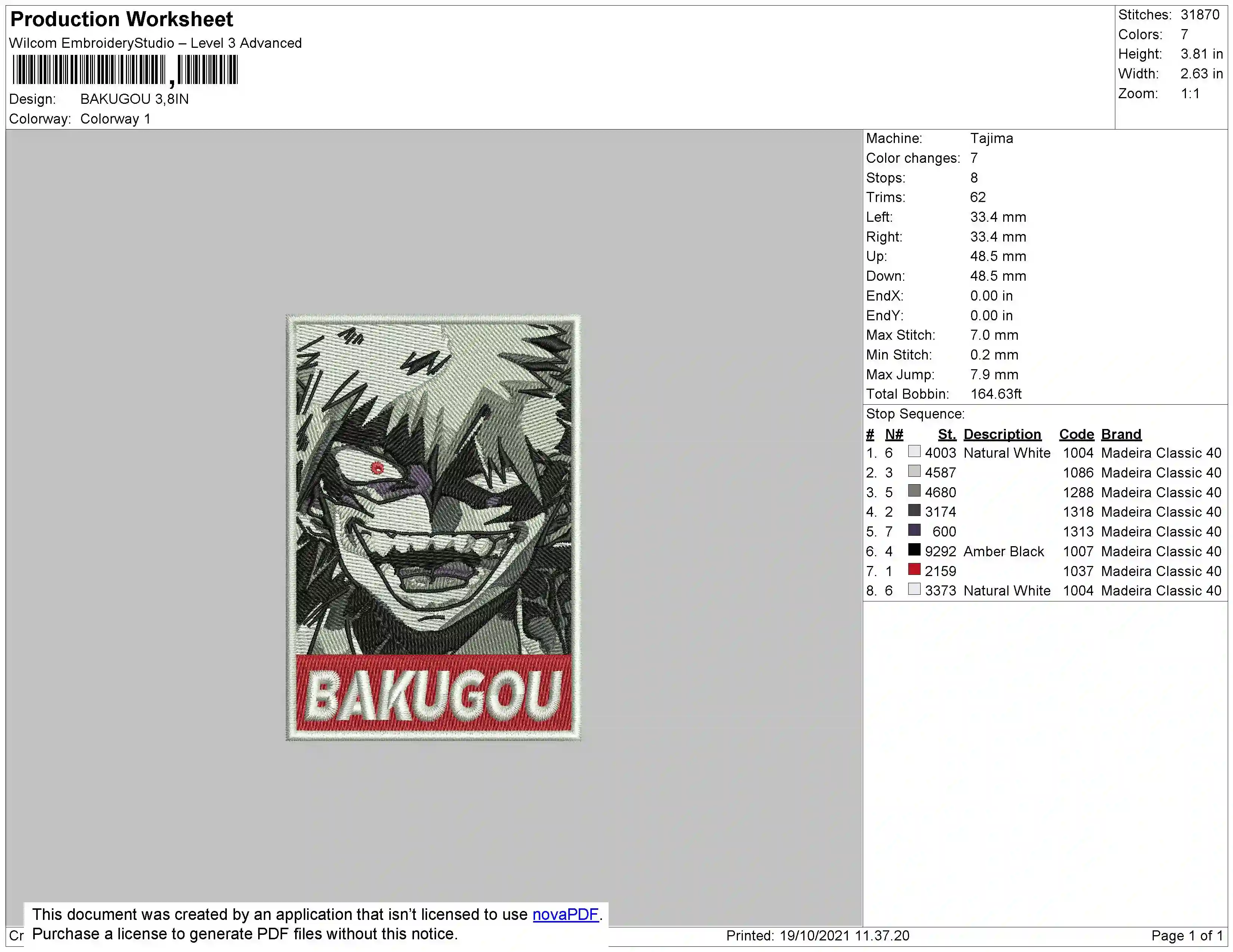 Alternative view of  Embroidered Bakugou Portrait 