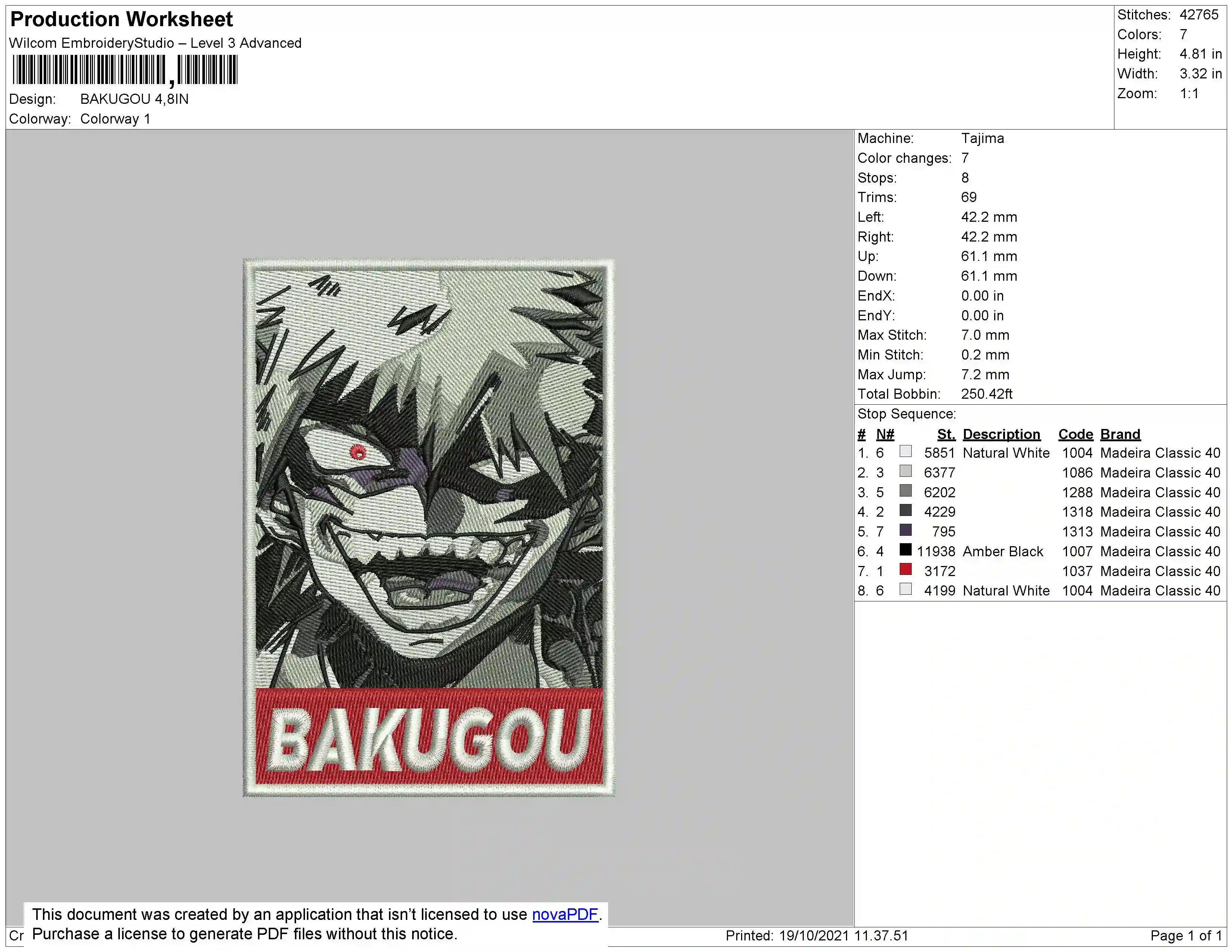 Alternative view of  Embroidered Bakugou Portrait 