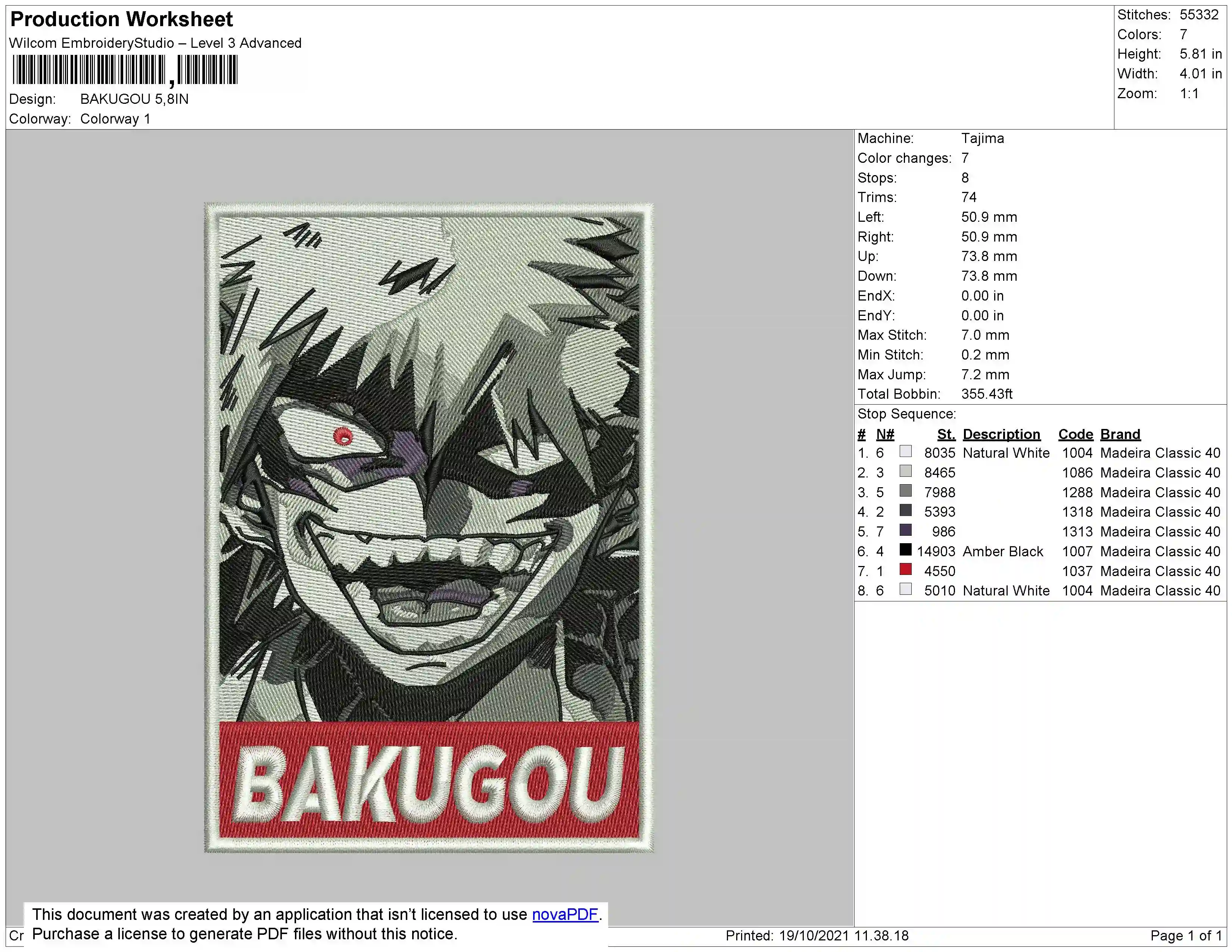 Alternative view of  Embroidered Bakugou Portrait 