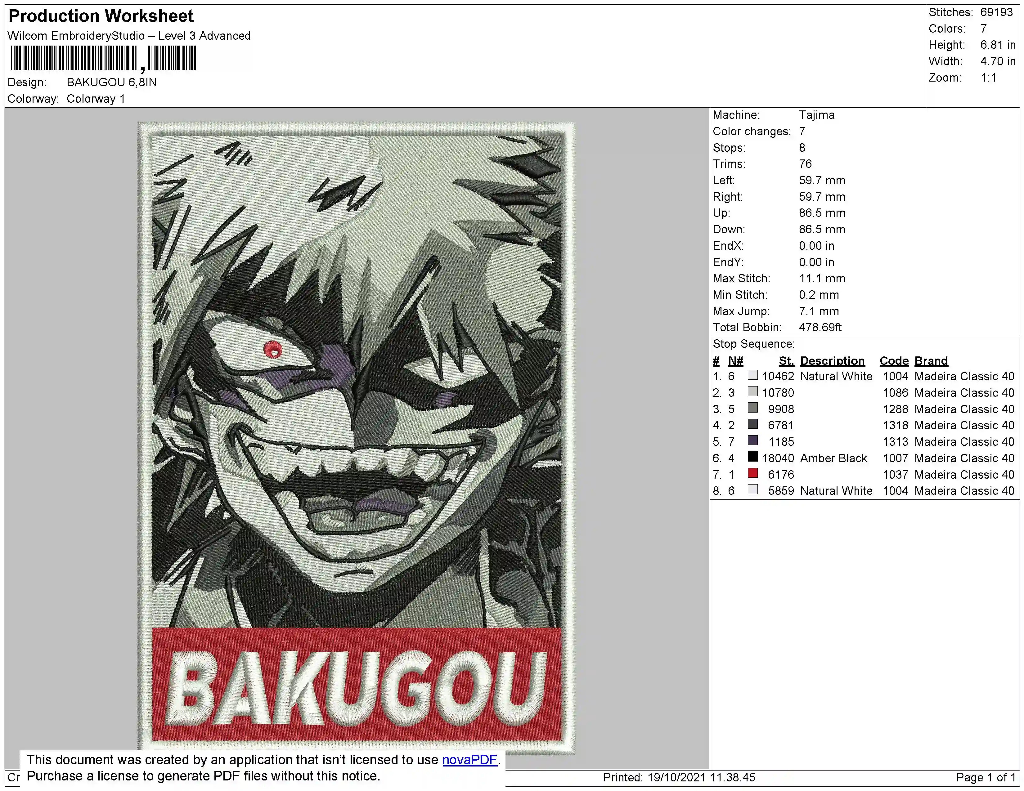 Alternative view of  Embroidered Bakugou Portrait 