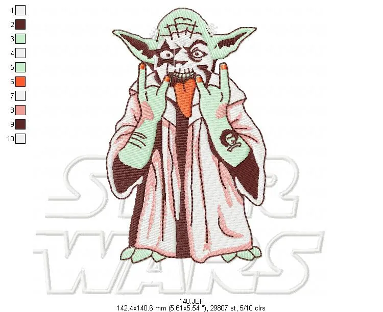 Alternative view of  Yoda Skull Embroidered Design 