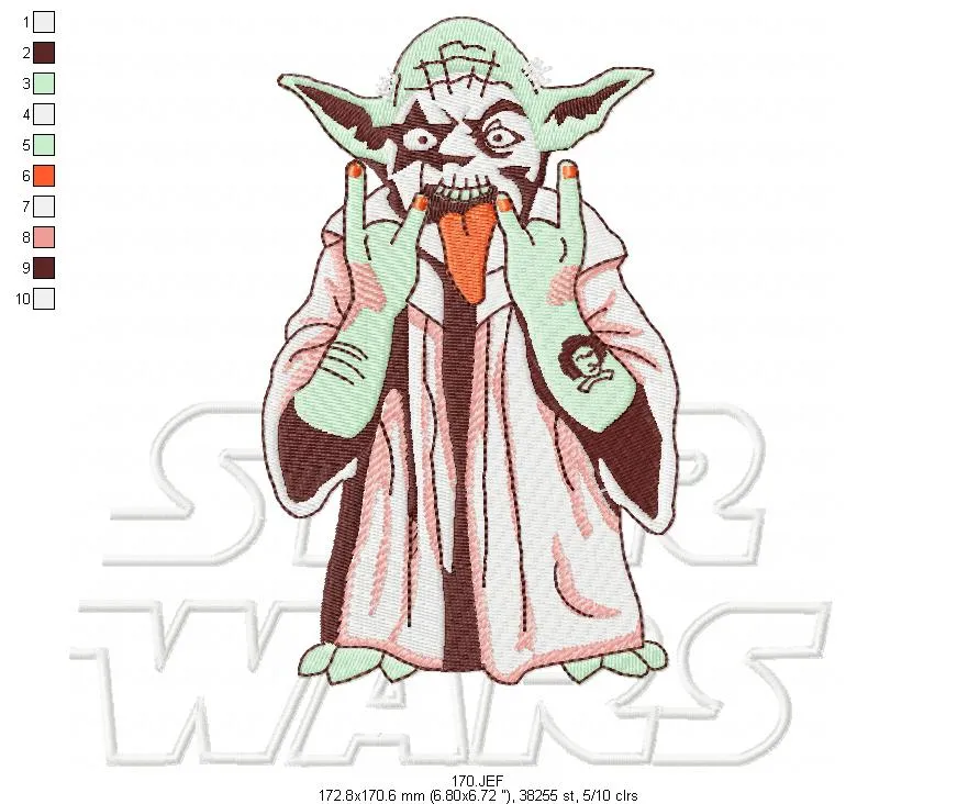 Alternative view of  Yoda Skull Embroidered Design 