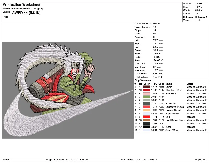 Alternative view of  Embroidered Jiraiya from Naruto 