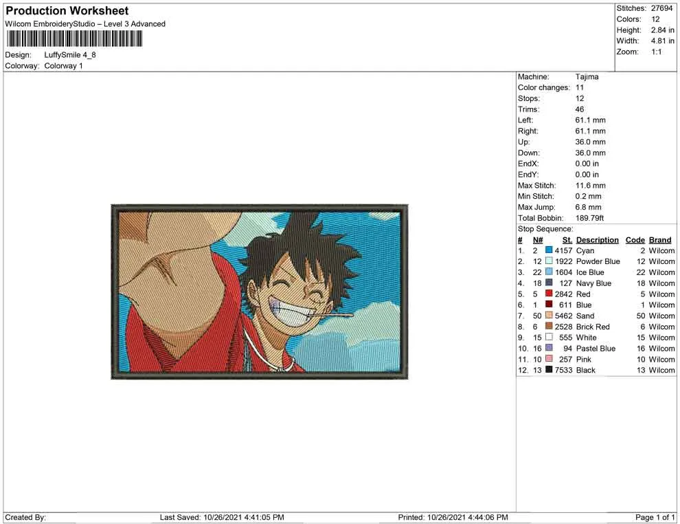 Alternative view of  Monkey D. Luffy Embroidered Portrait 