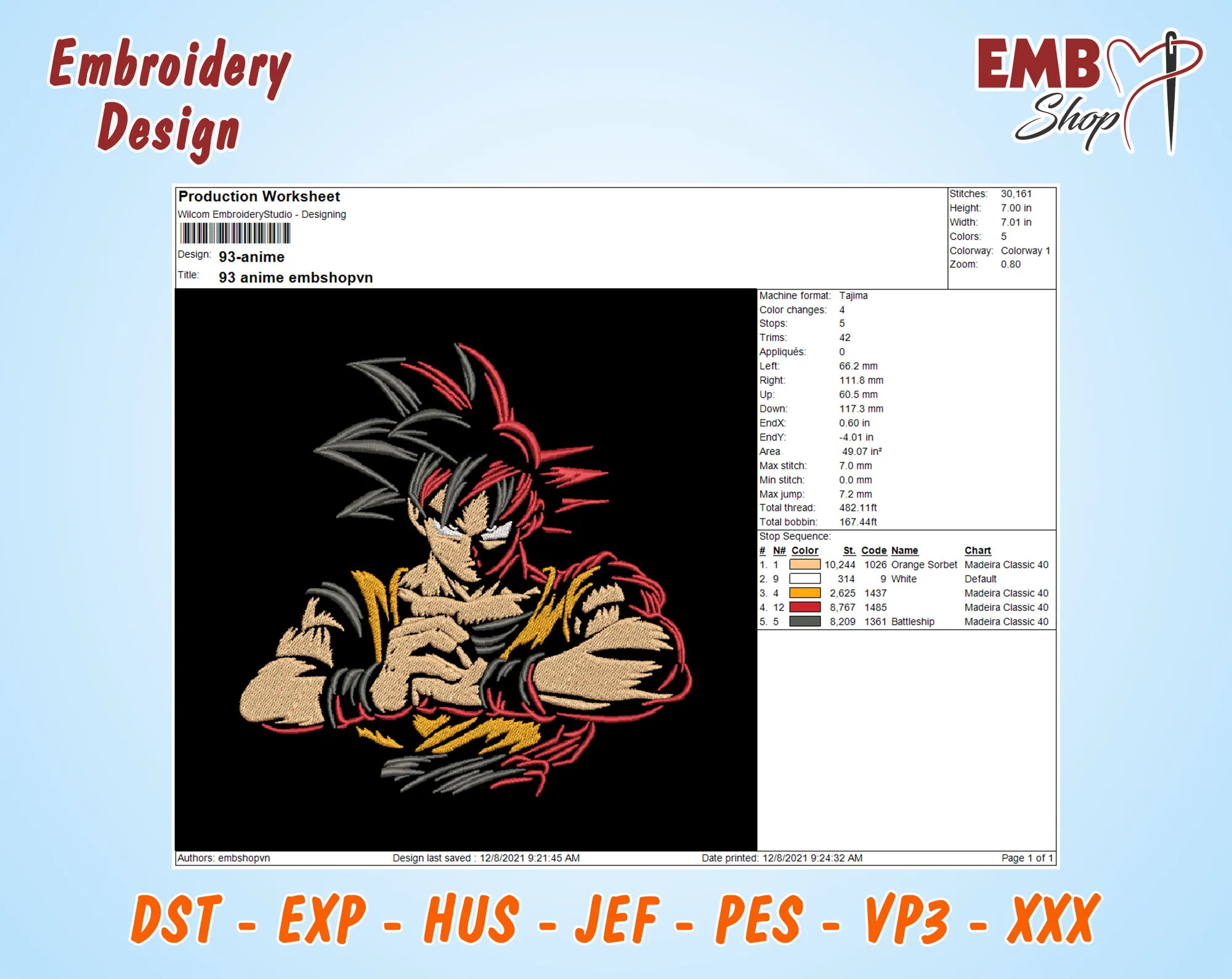 Alternative view of  Goku Embroidered Character Design 